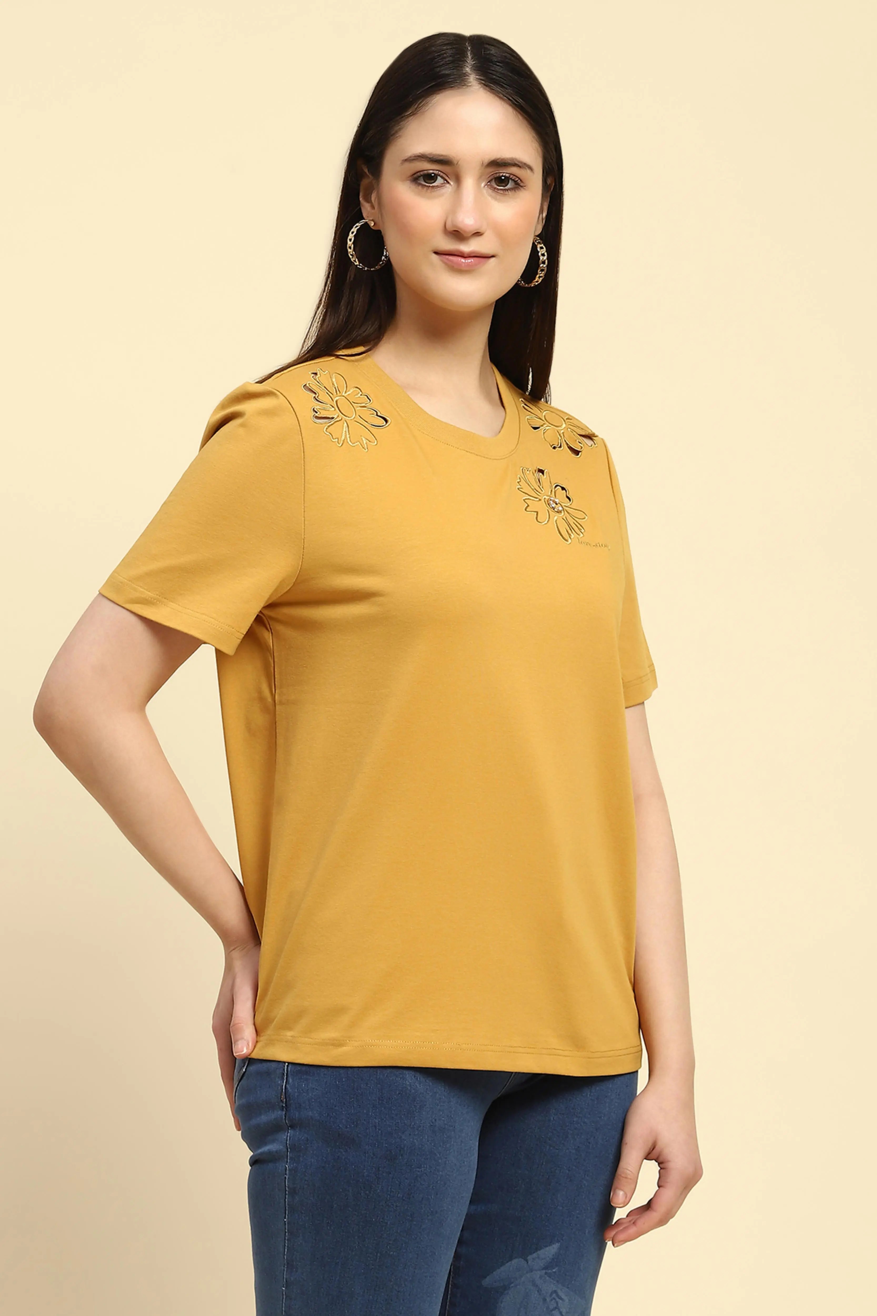 Mustard Cut Work UV Protection Top - Global Republic
