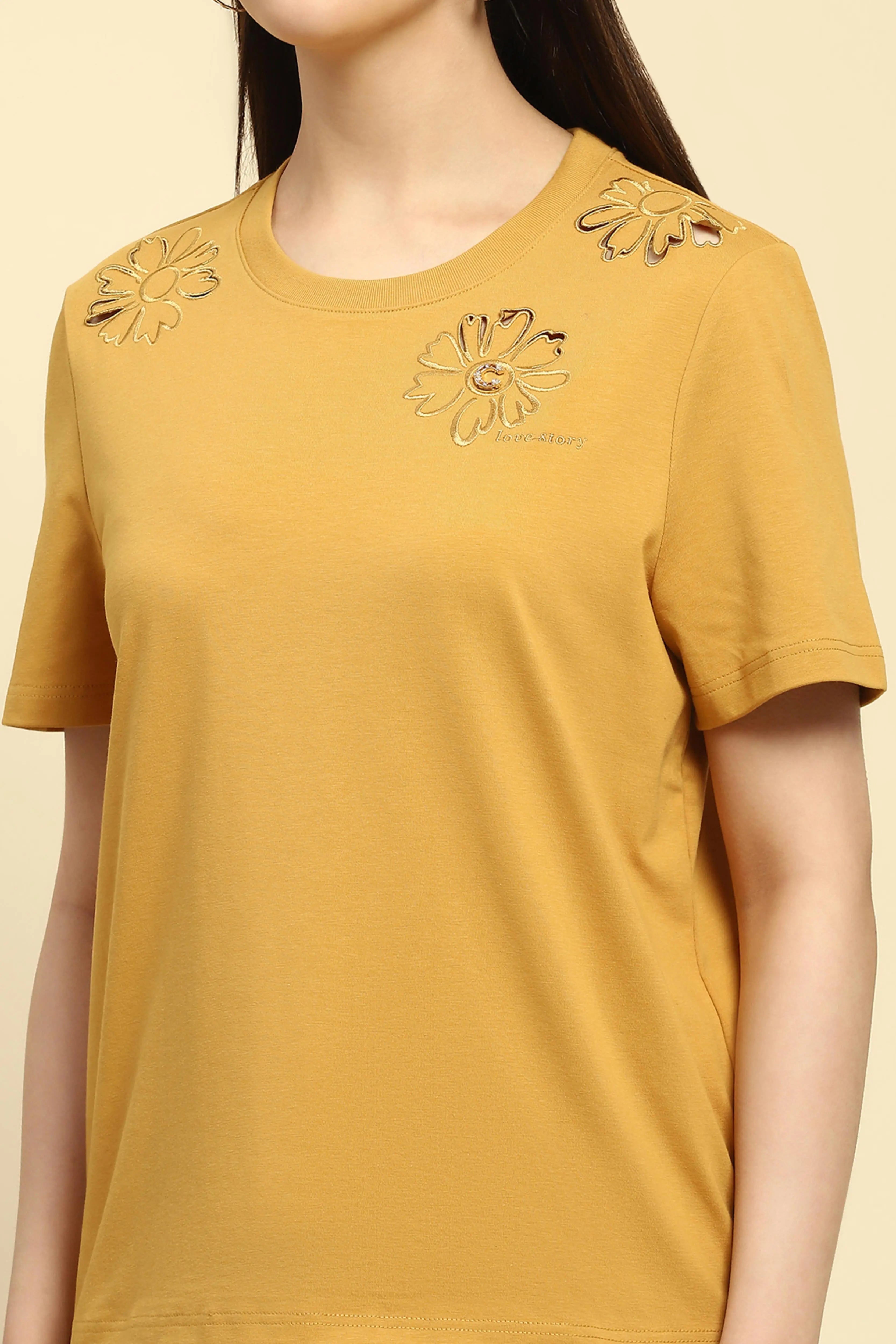 Mustard Cut Work UV Protection Top - Global Republic