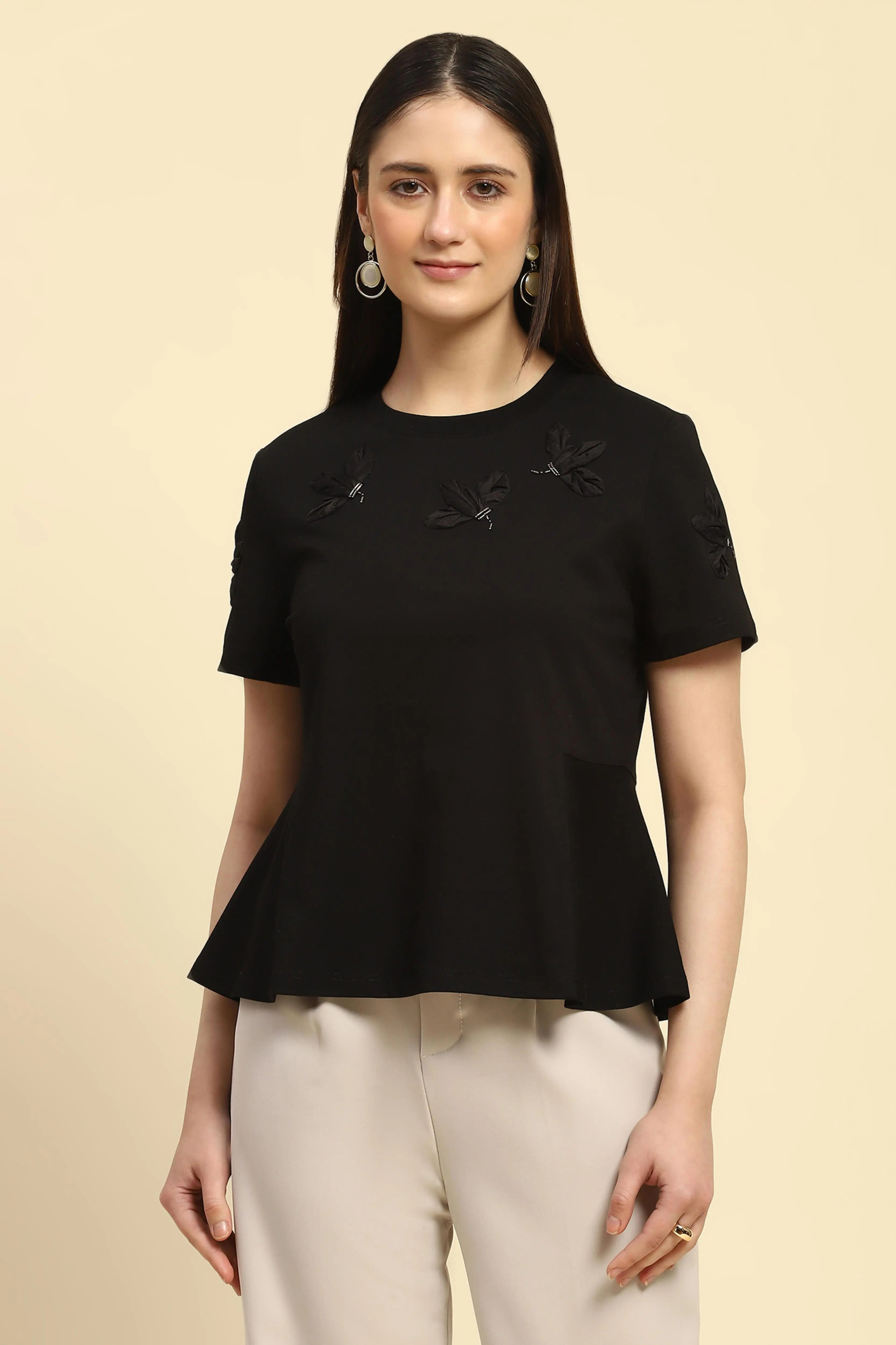 Black Applique UV Protection Top - Global Republic