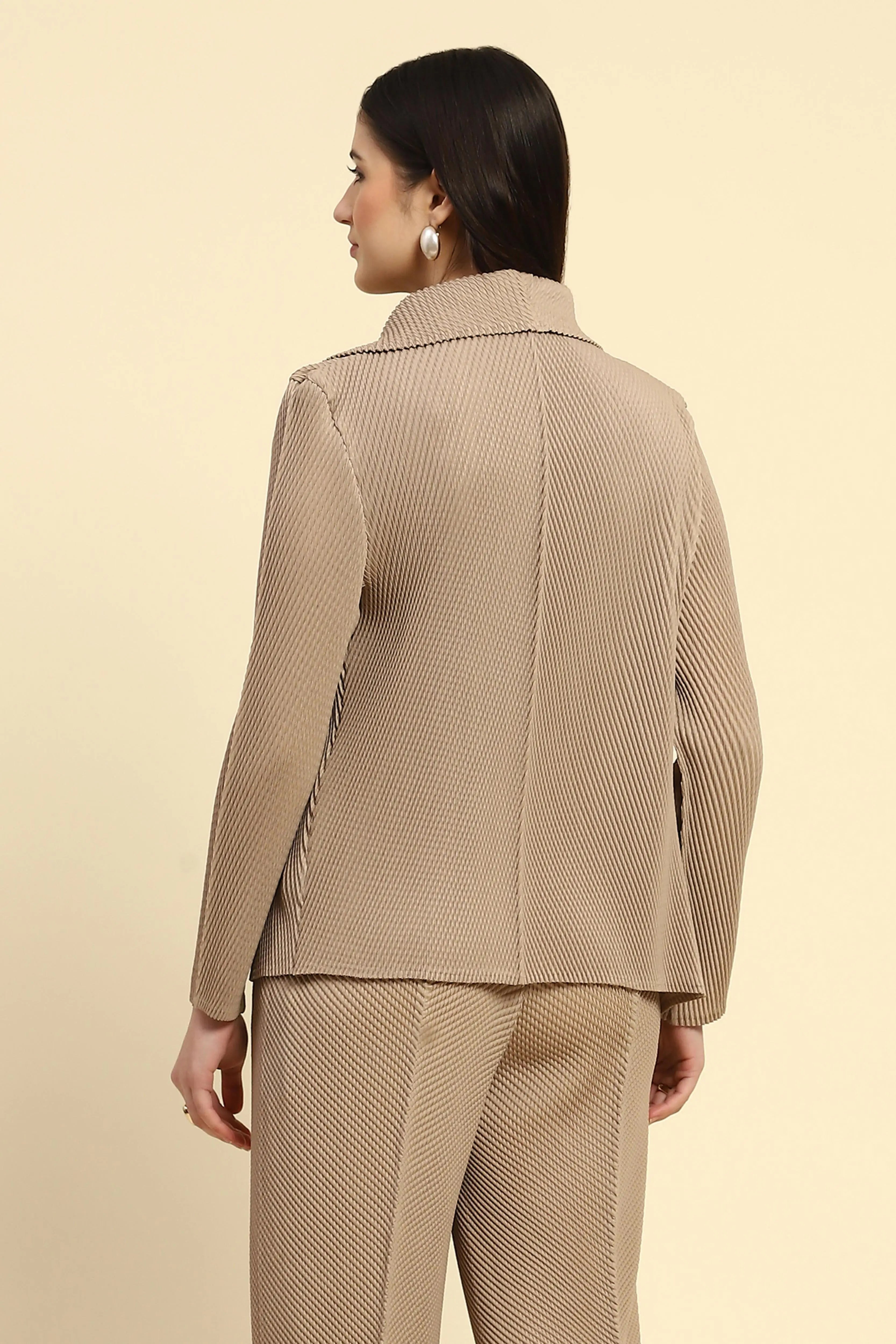 Beige Pleated  Loose Shrug - Global Republic