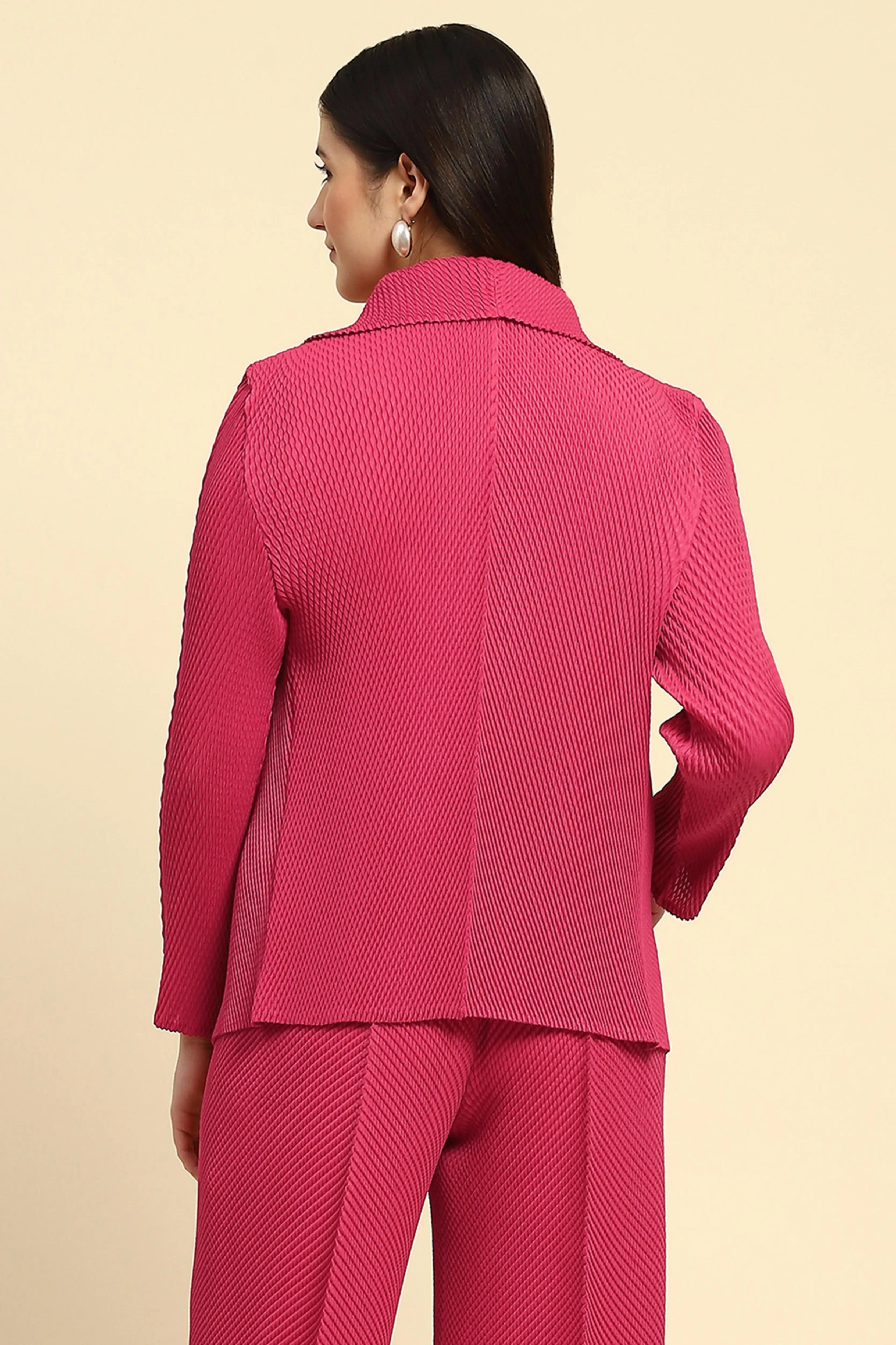Hot Pink Pleated  Loose Shrug - Global Republic