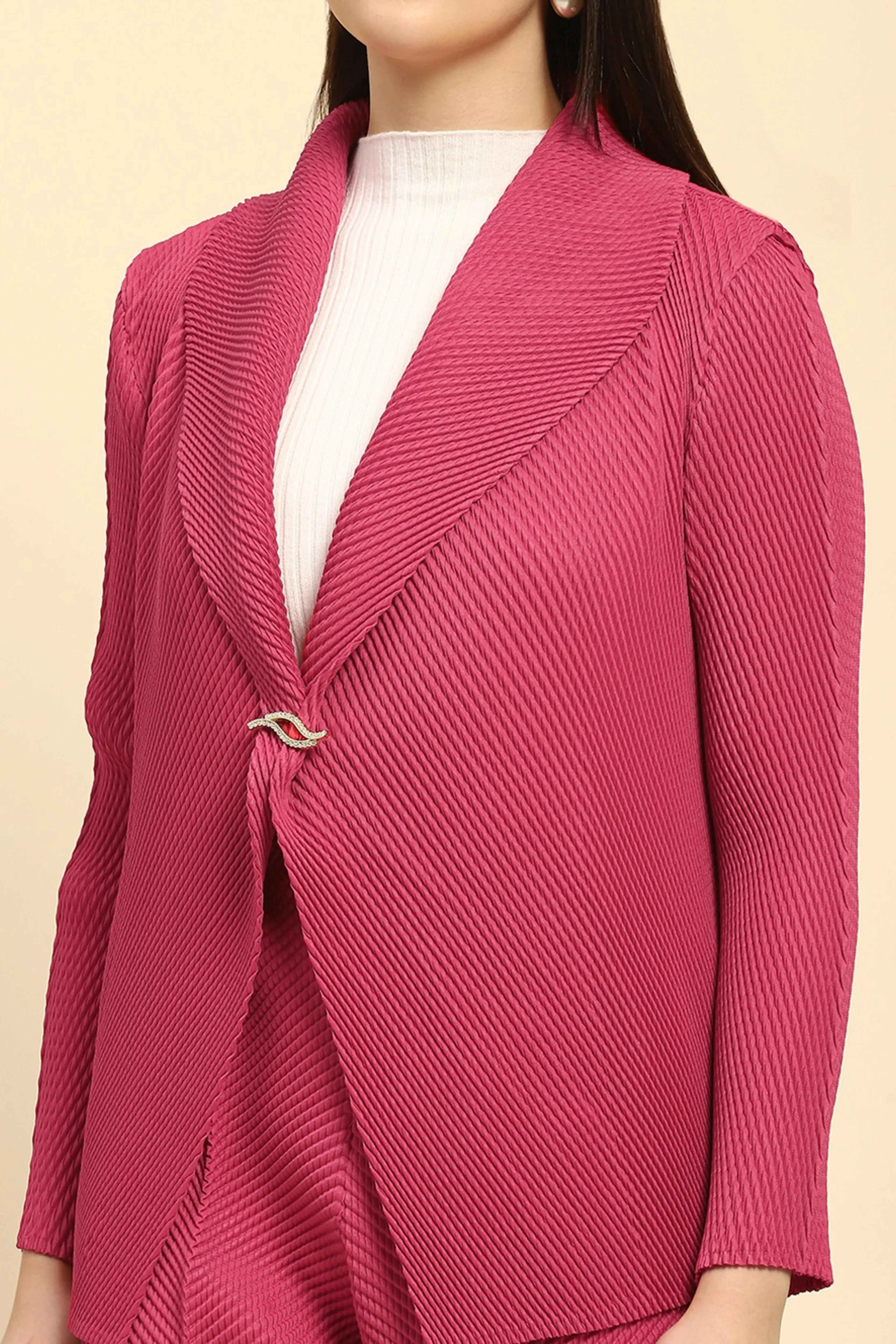 Hot Pink Pleated  Loose Shrug - Global Republic