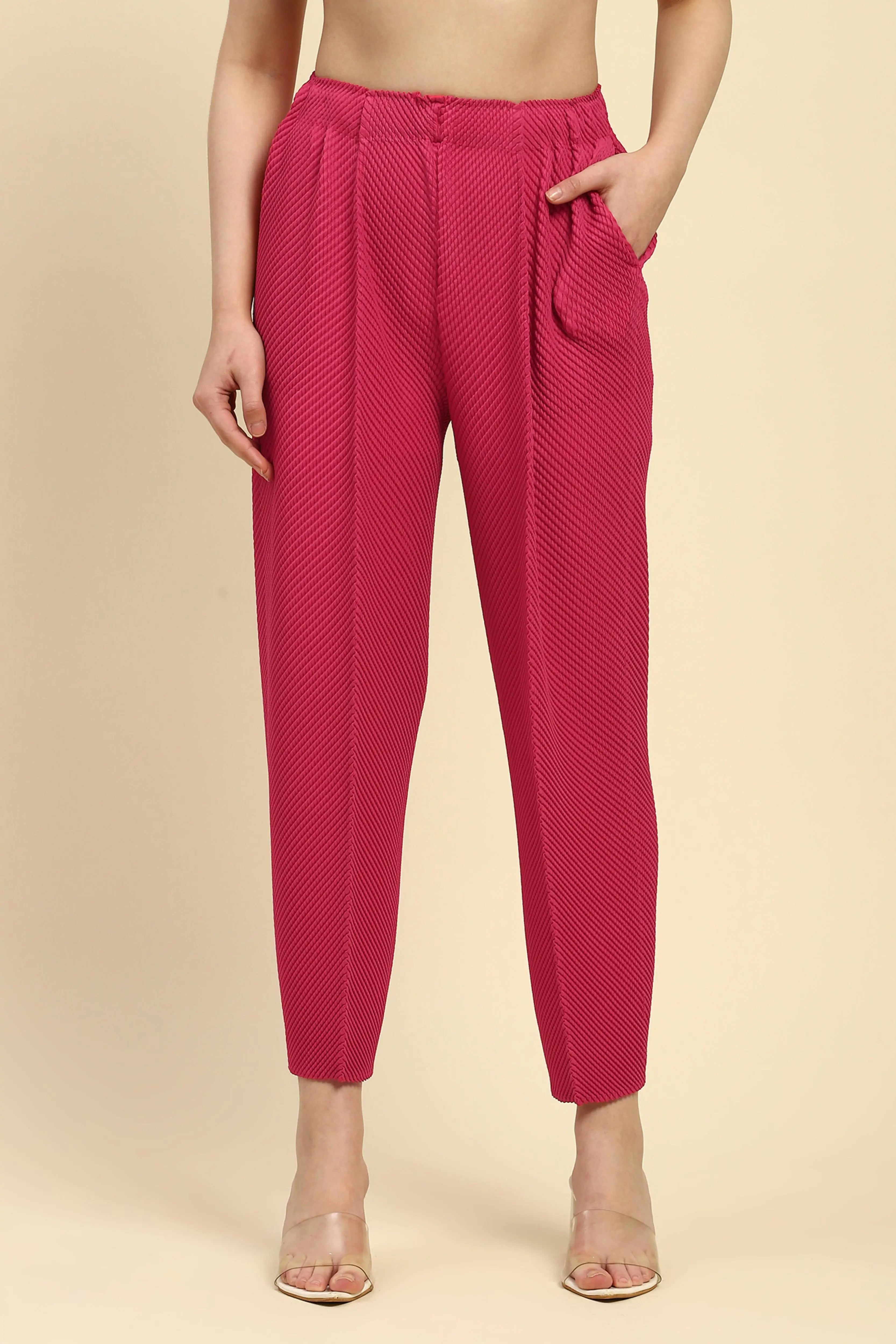 Hot Pink Pleated  Loose Lower - Global Republic