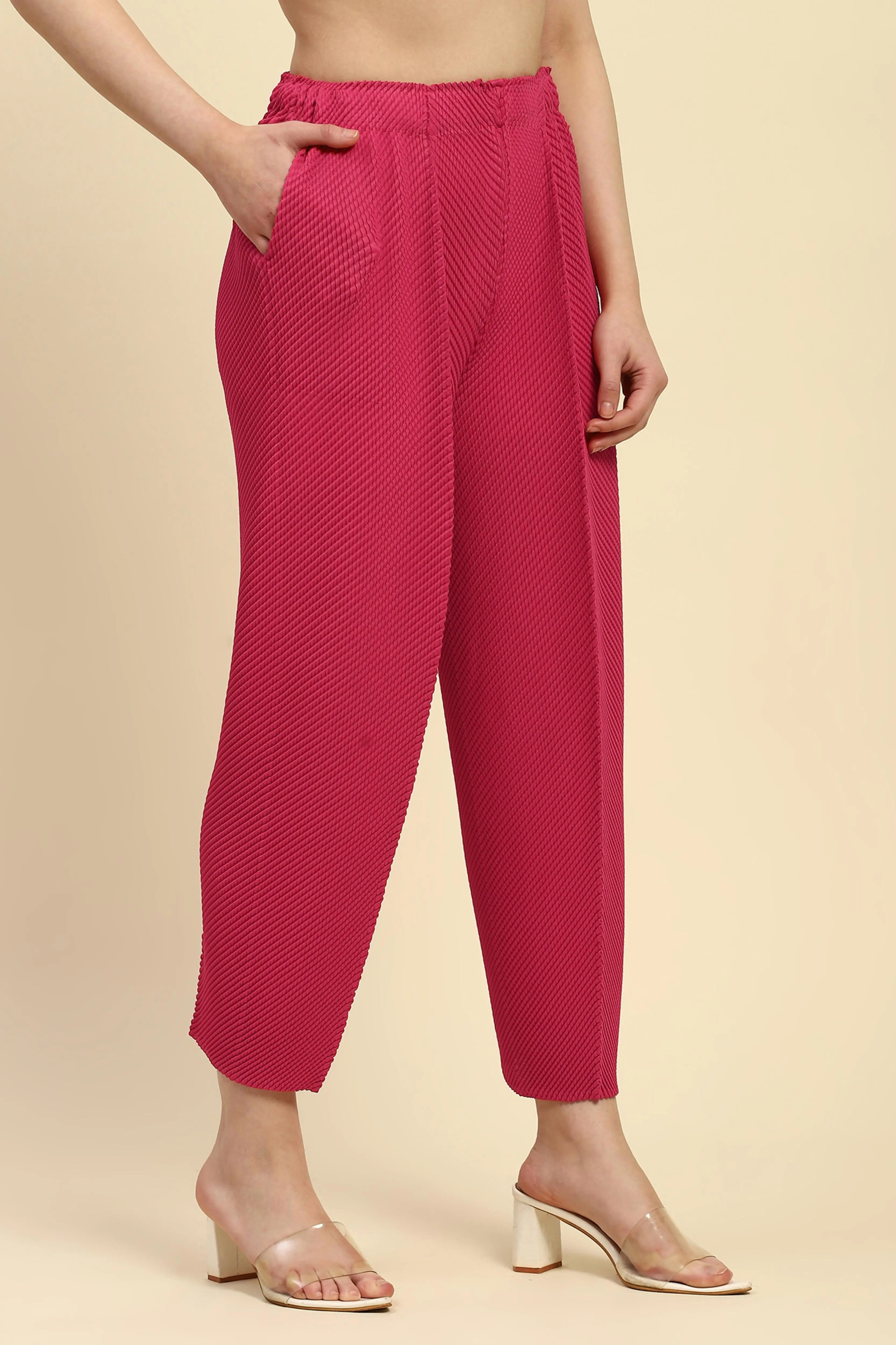 Hot Pink Pleated  Loose Lower - Global Republic