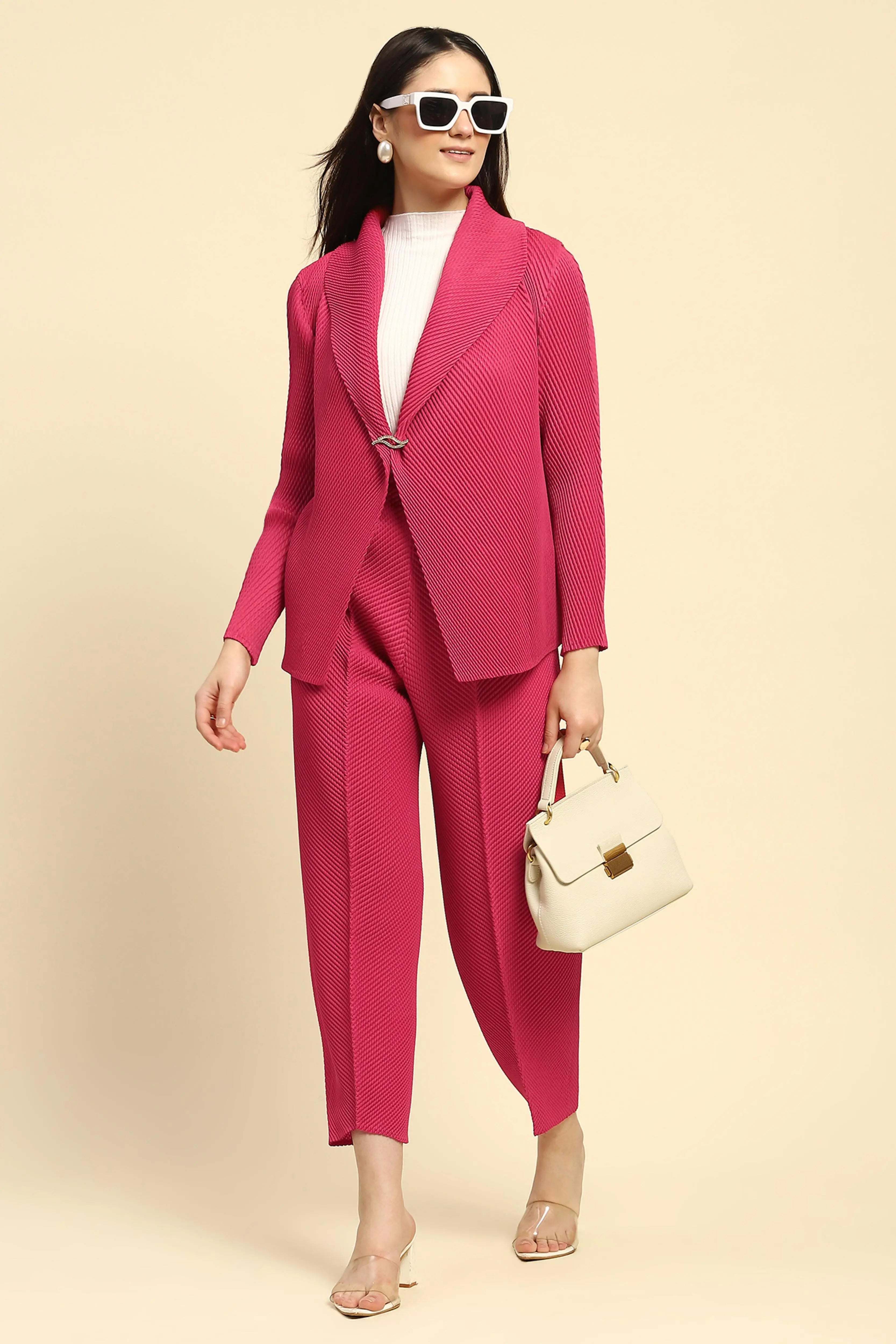 Hot Pink Pleated  Loose Lower - Global Republic