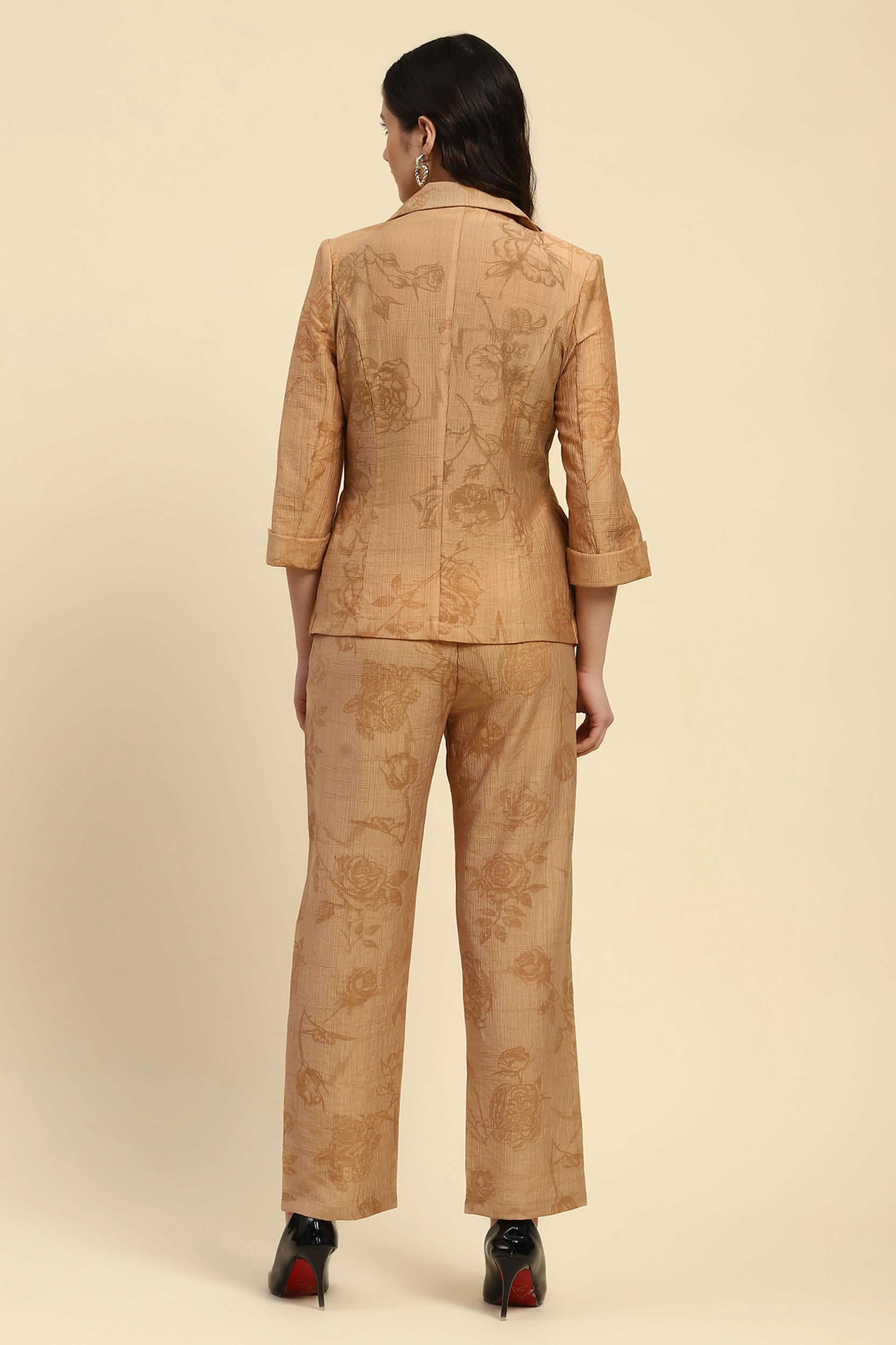 Beige Floral Tencel Relaxed Co-ord Set - Global Republic