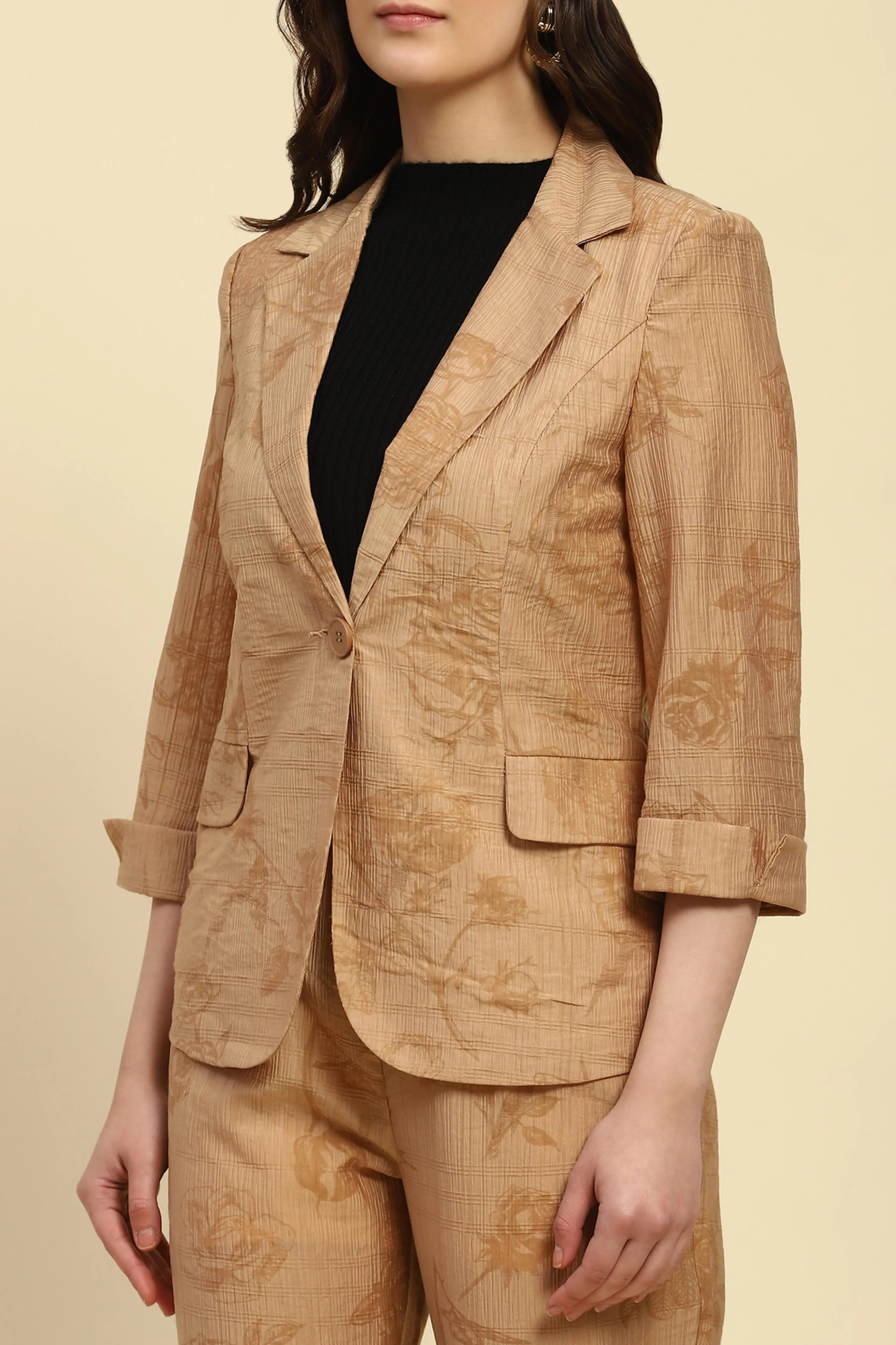 Beige Floral Tencel Relaxed Co-ord Set - Global Republic