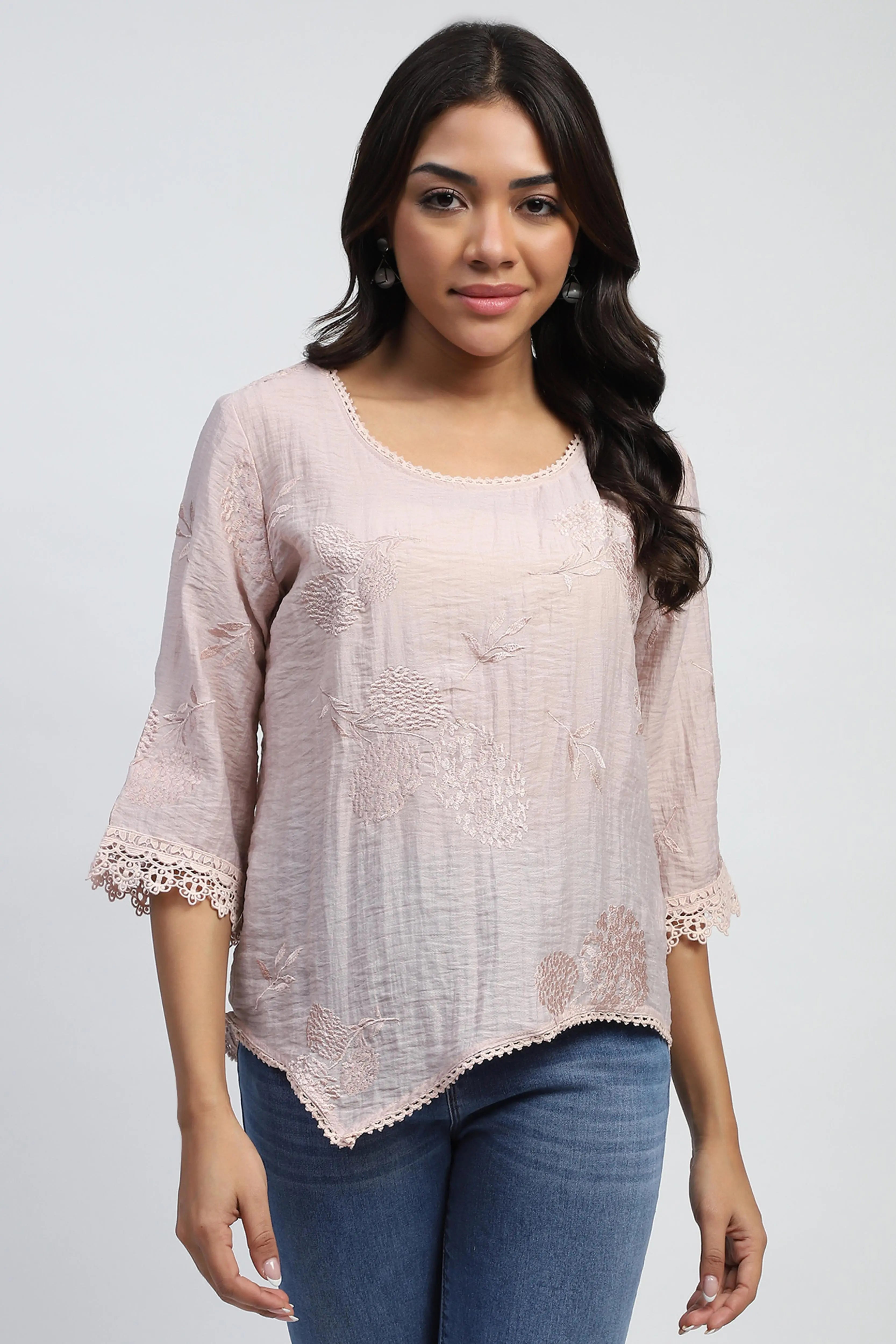 Pink Embroidered  Linen Top - Global Republic