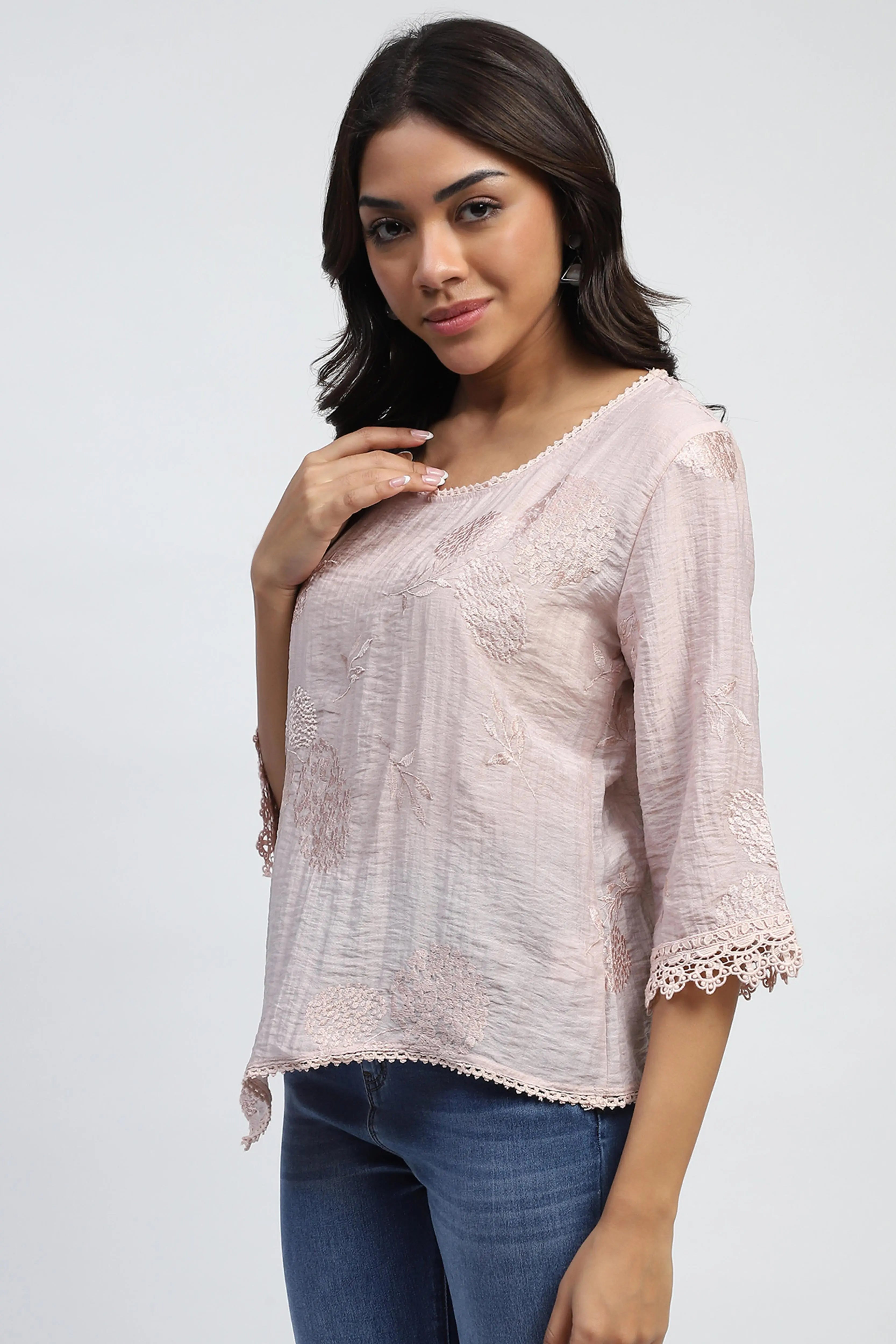 Pink Embroidered  Linen Top - Global Republic