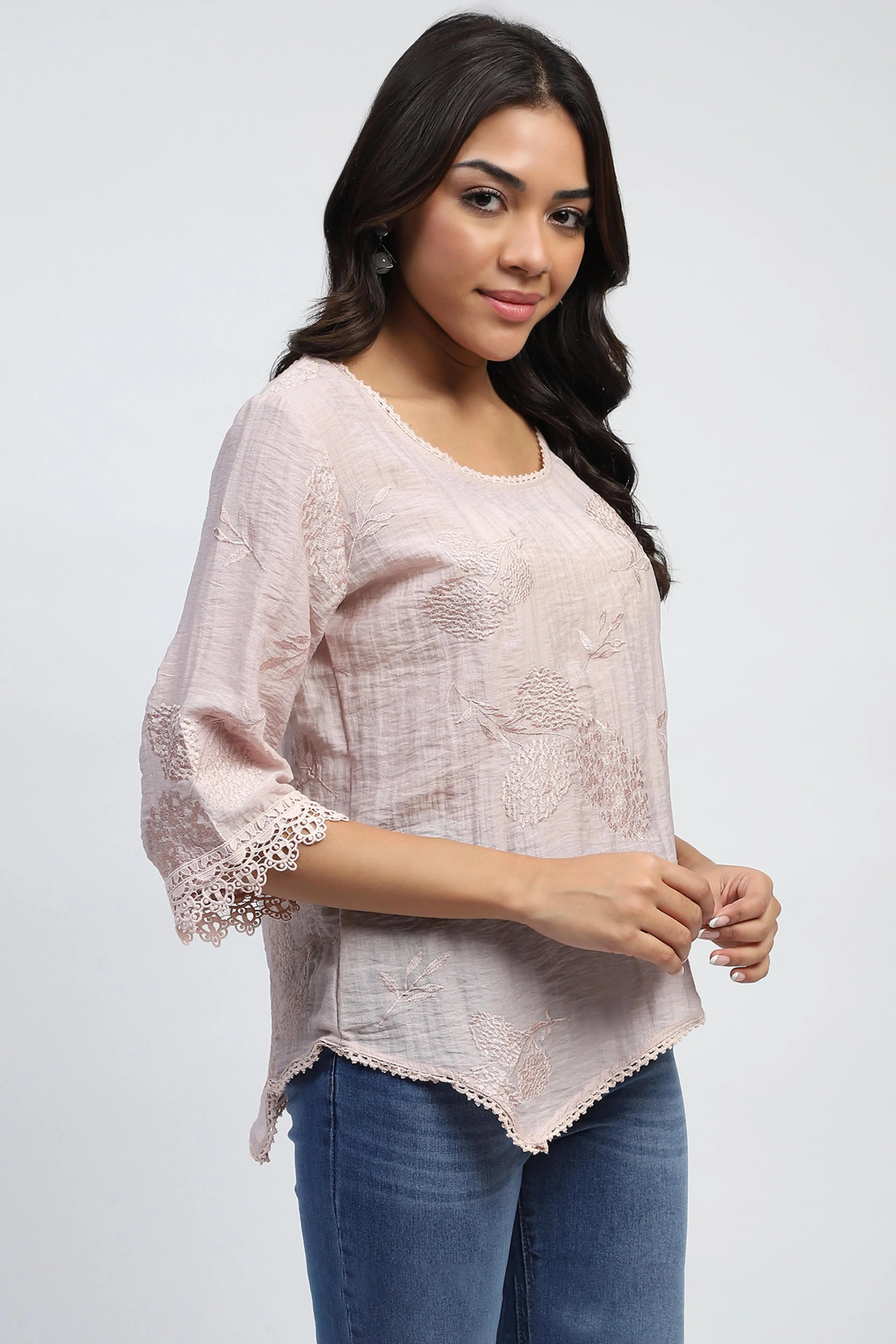 Pink Embroidered  Linen Top - Global Republic