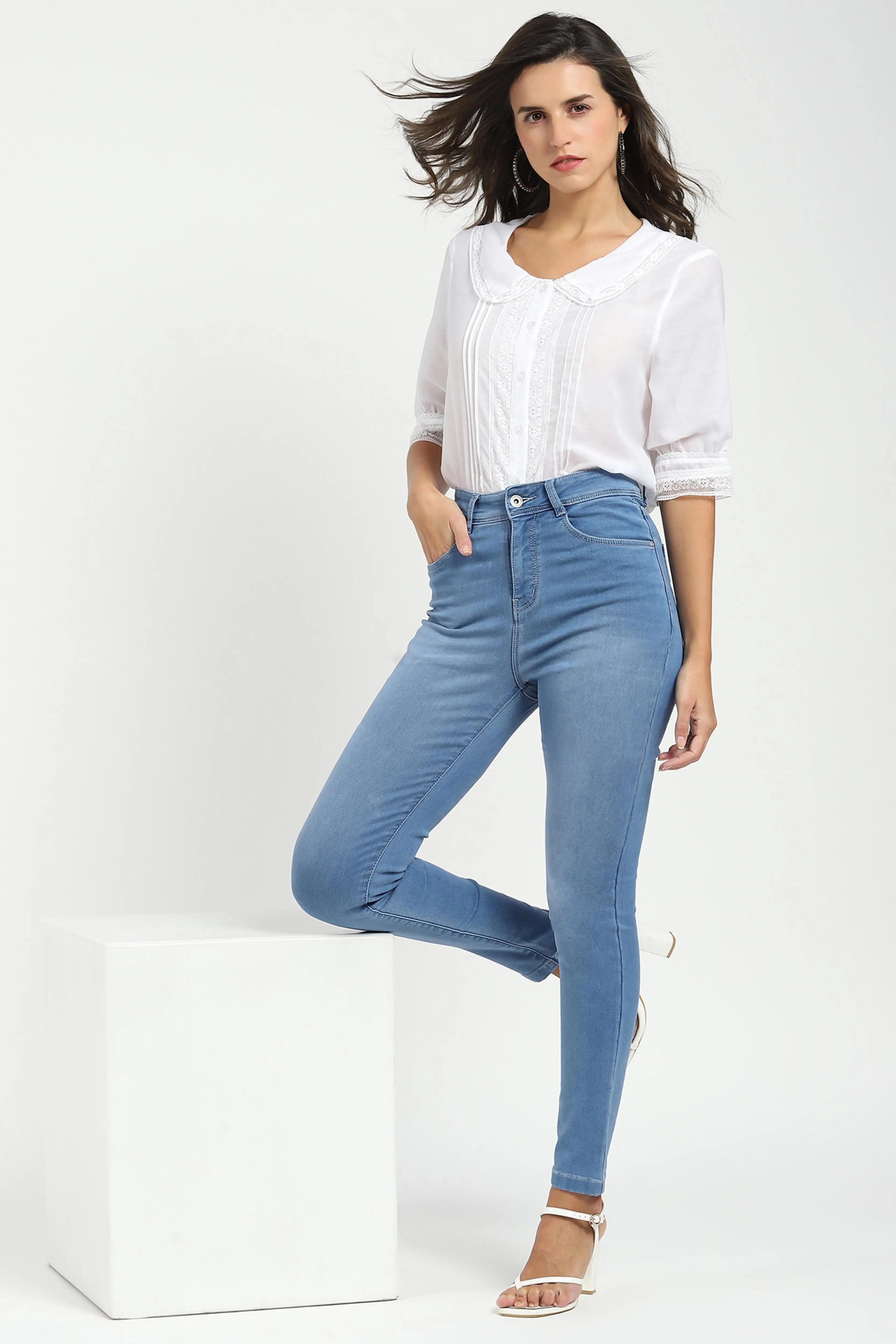 Blue High Waist Slim Jeans - Global Republic