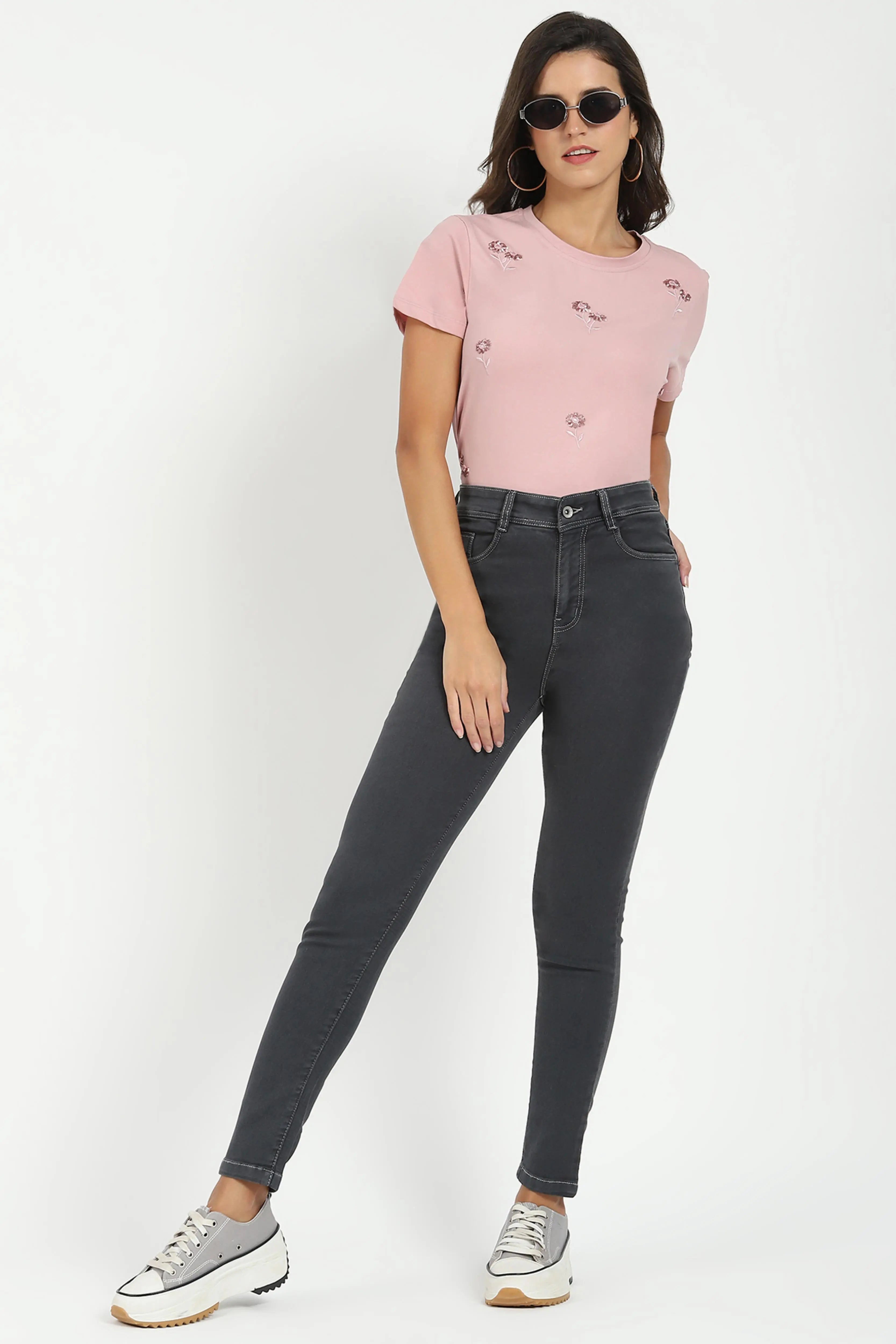 Dark Grey High Waist Slim Jeans - Global Republic