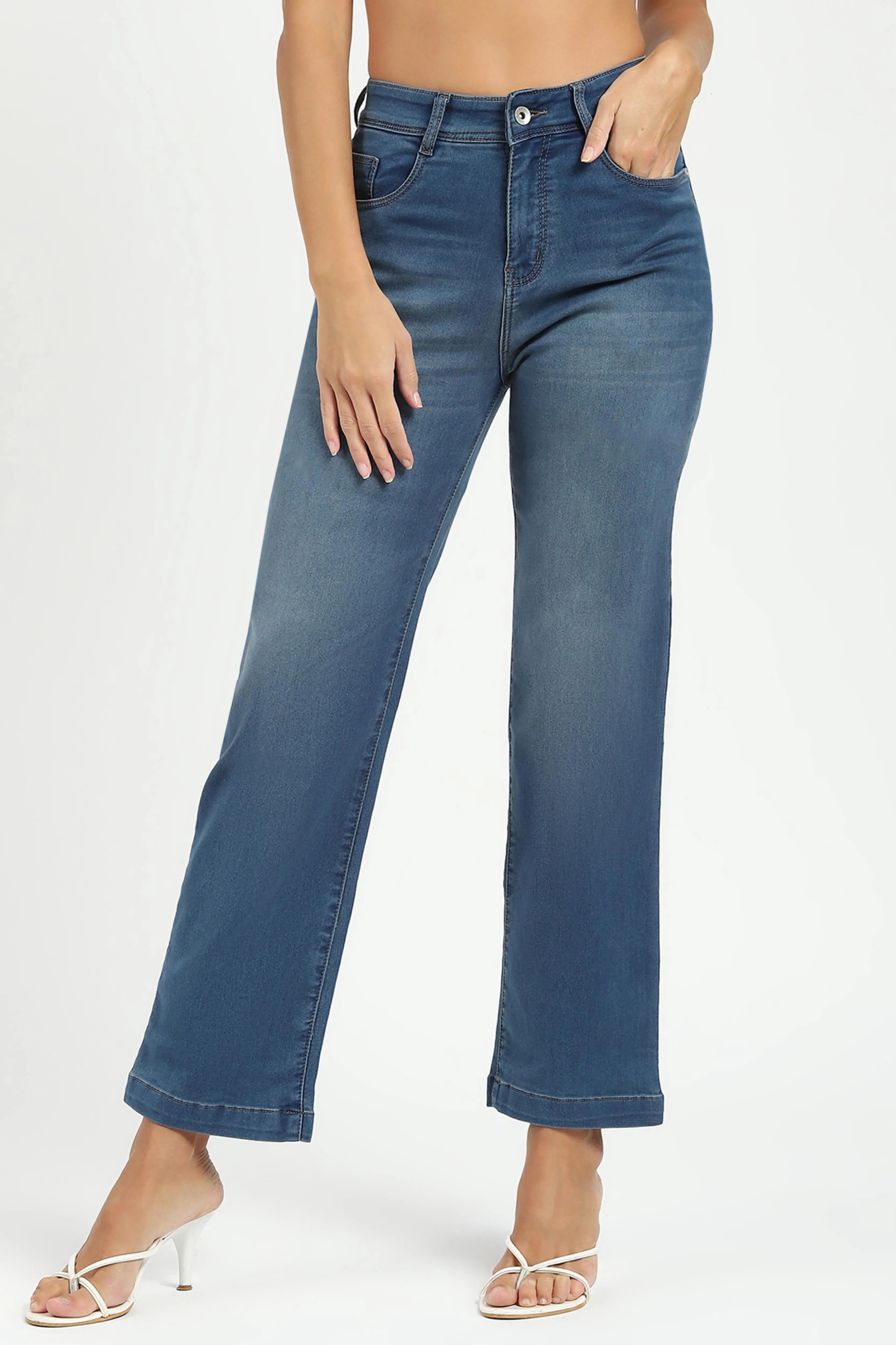 Blue Regular Fit Straight Jeans - Global Republic