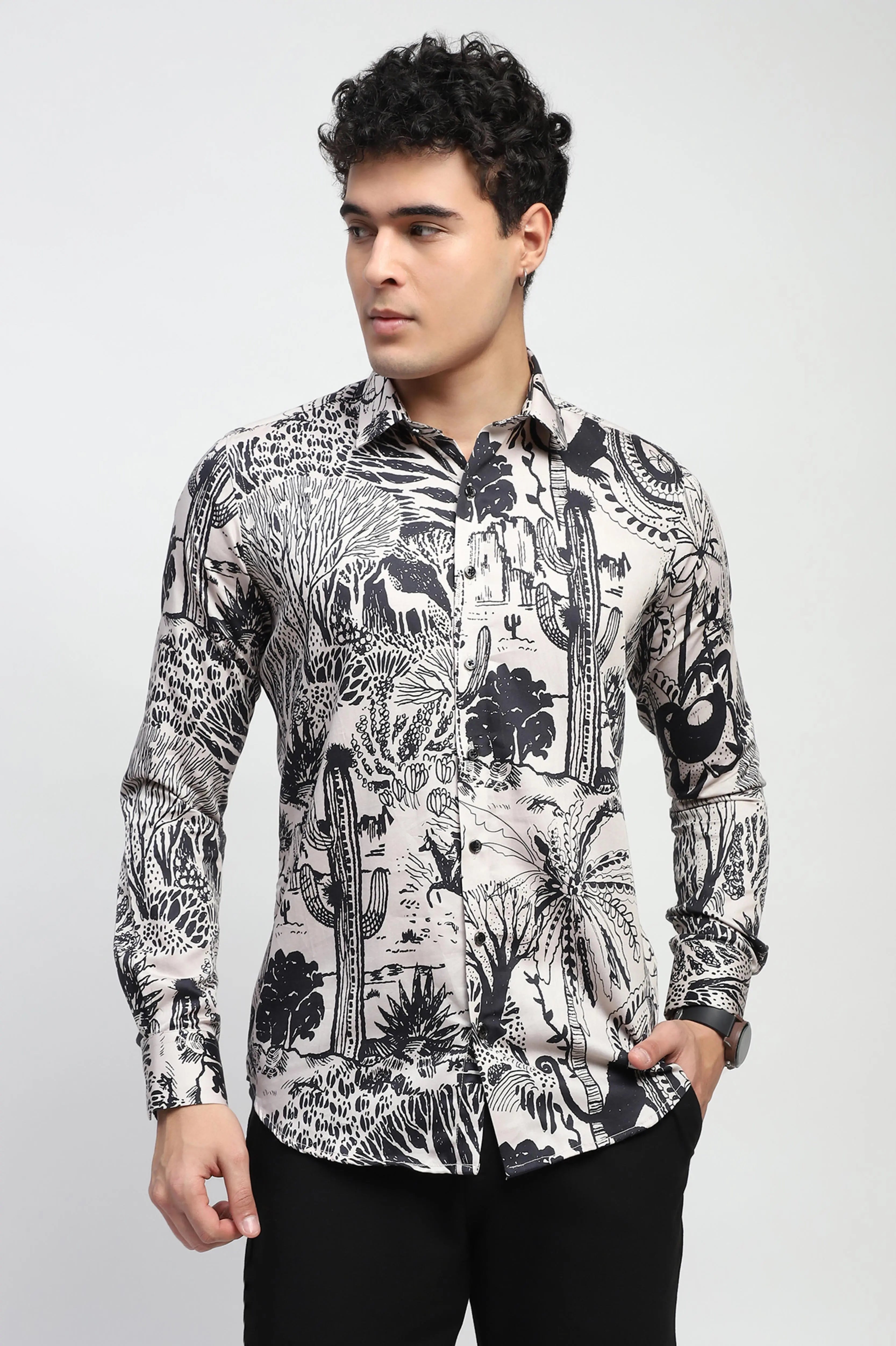 Tropical Print Cotton Regular Fit Shirt - Global Republic