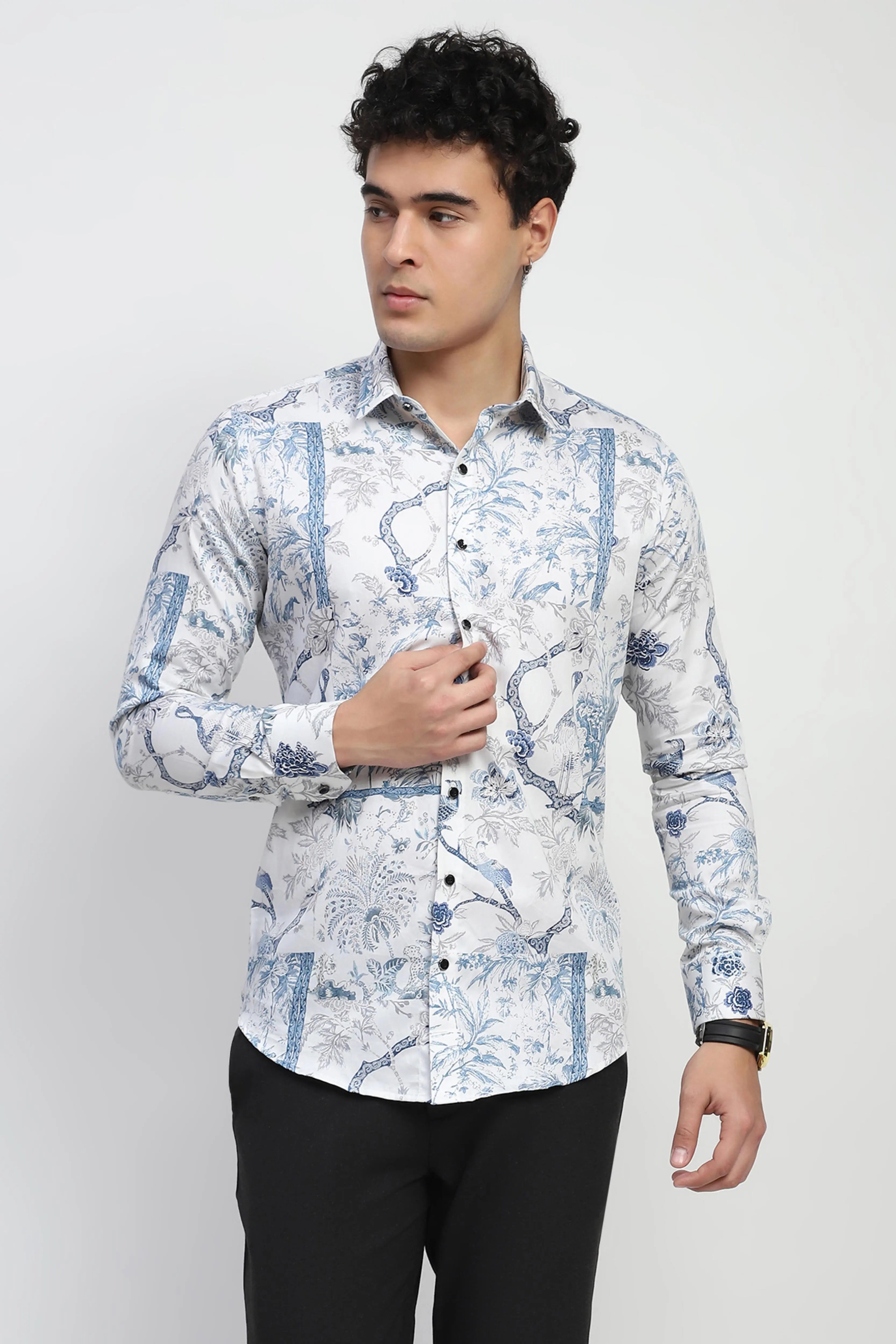 White Tropical Cotton Regular Fit Shirt - Global Republic