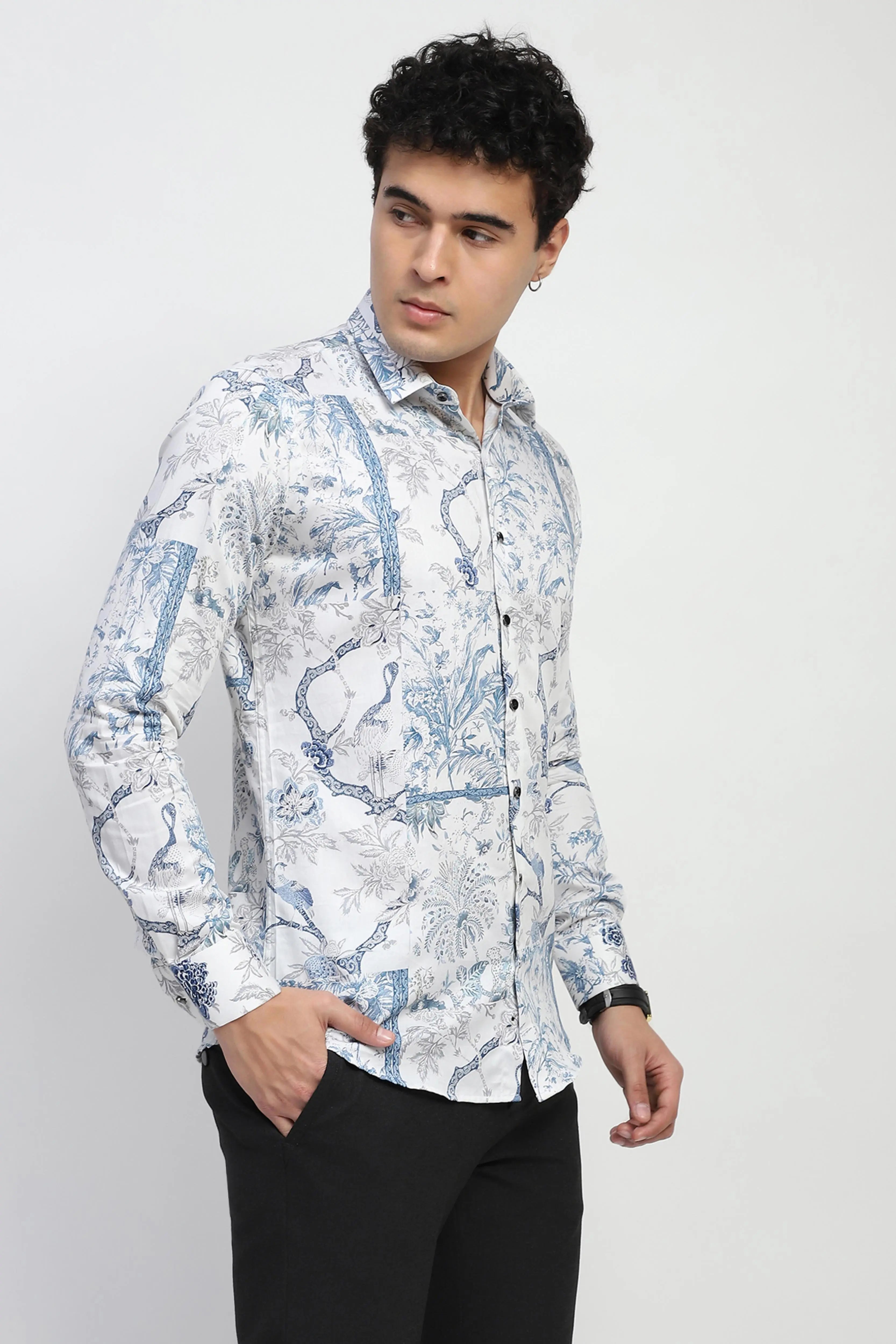 White Tropical Cotton Regular Fit Shirt - Global Republic