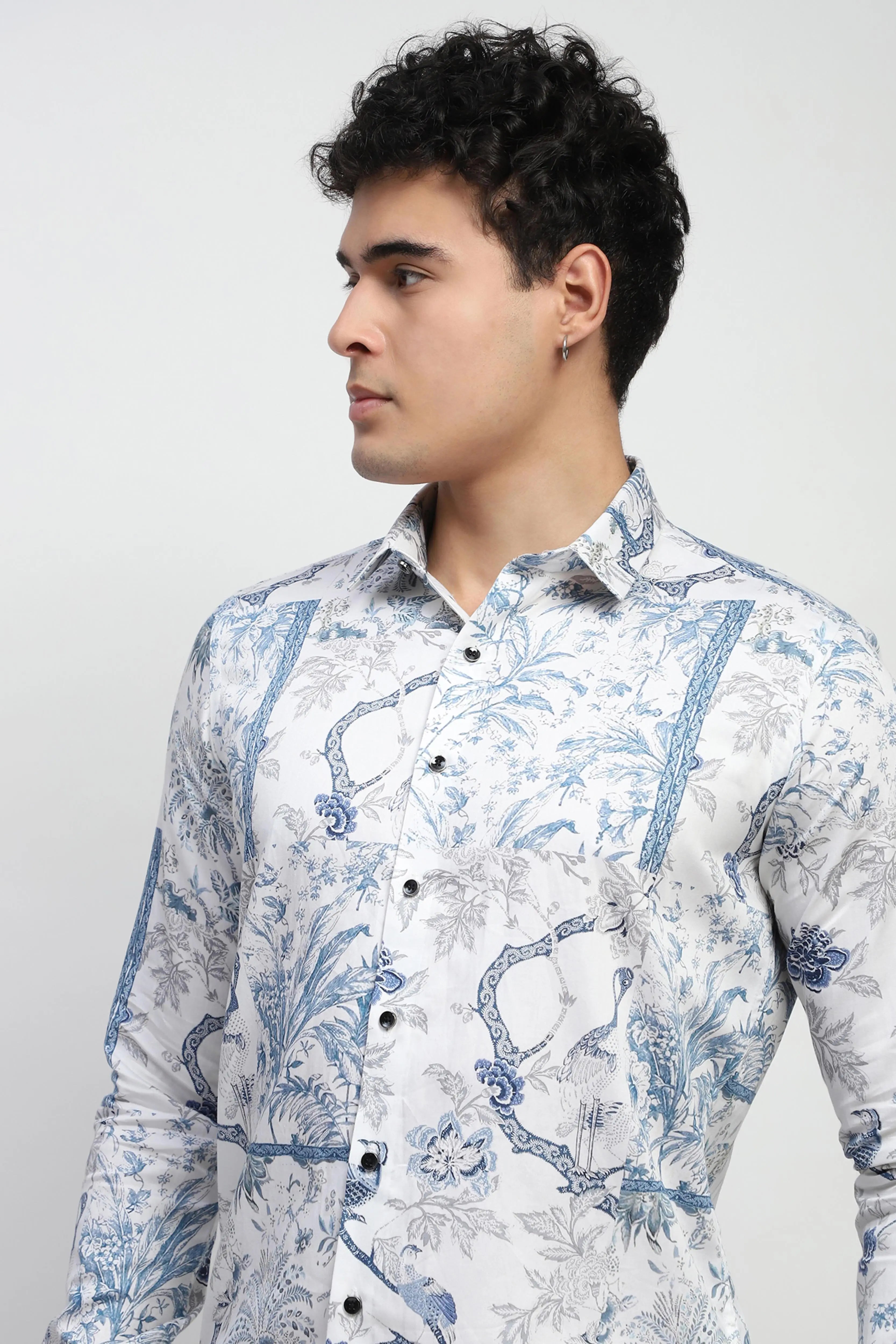 White Tropical Cotton Regular Fit Shirt - Global Republic