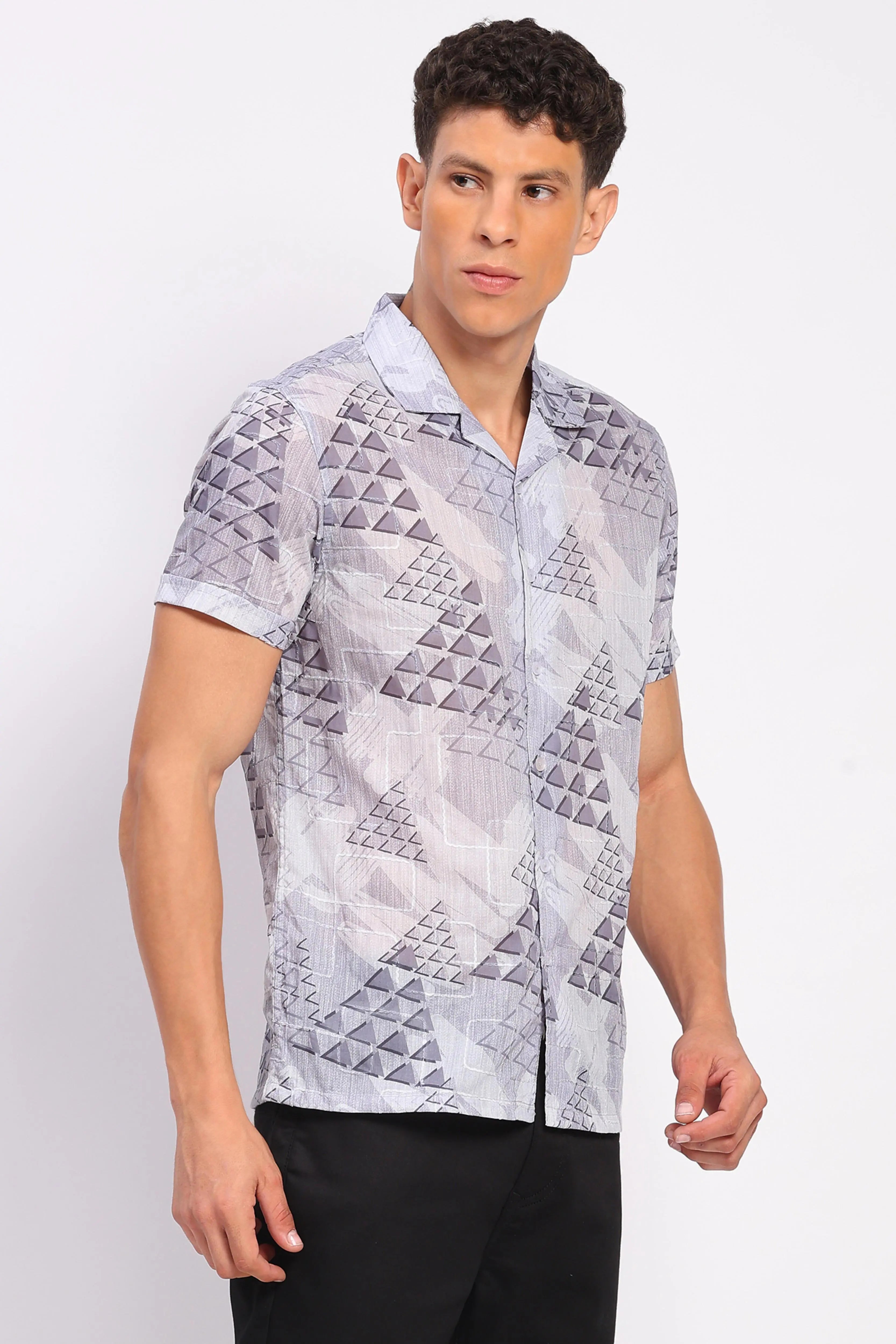 Grey Abstract Print Shirt - Global Republic