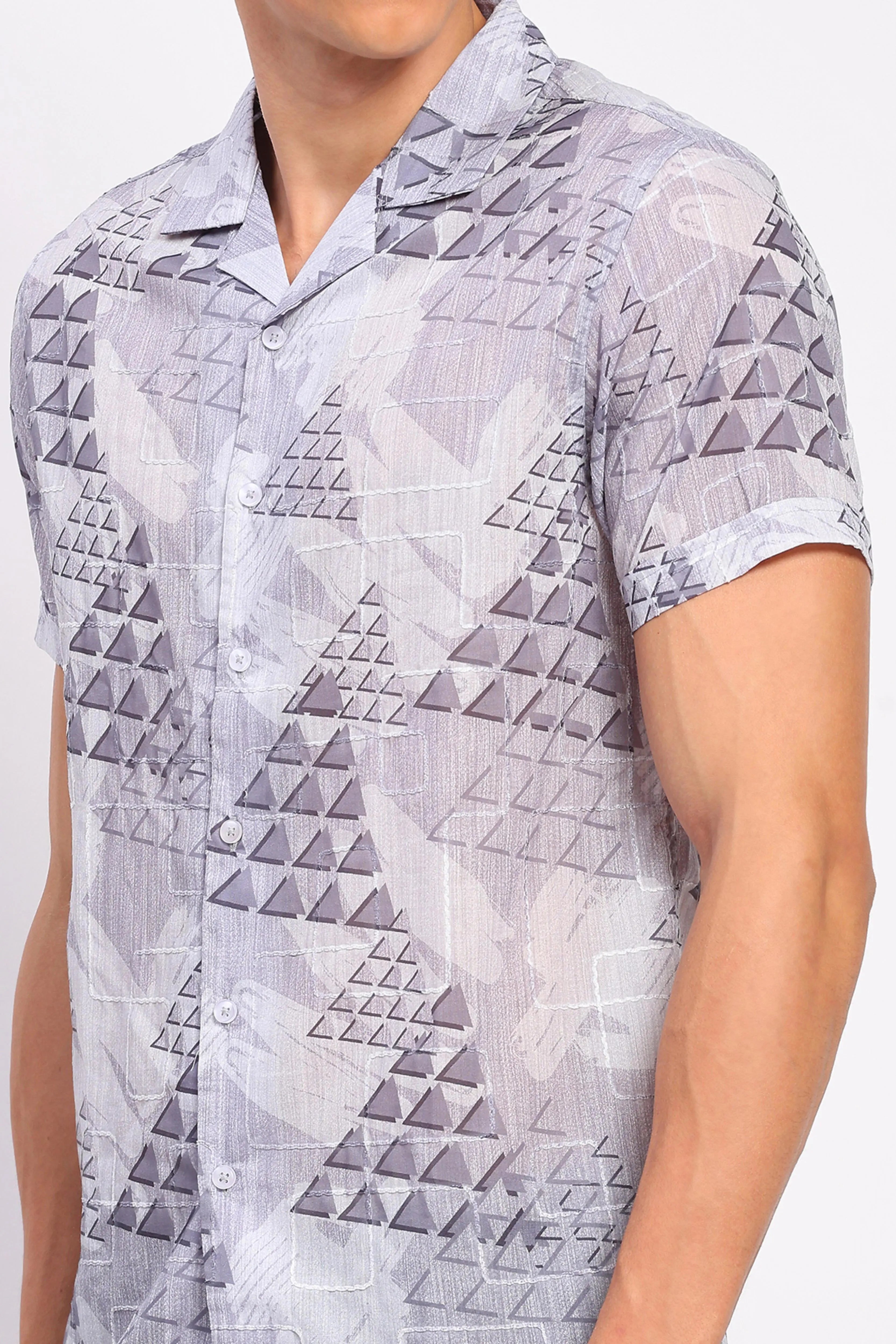 Grey Abstract Print Shirt - Global Republic