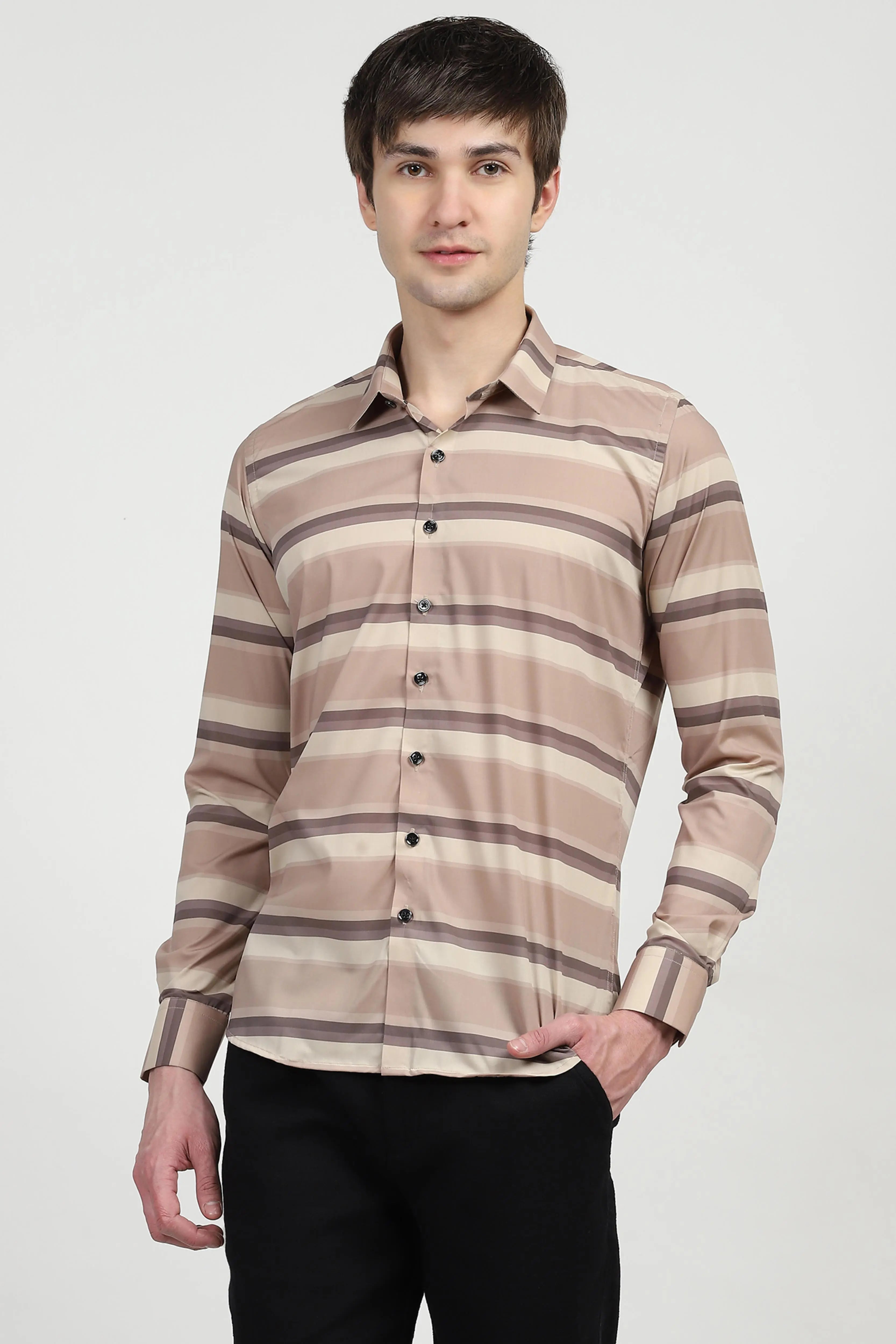 Brown Striped Nylon Blend Shirt - Global Republic