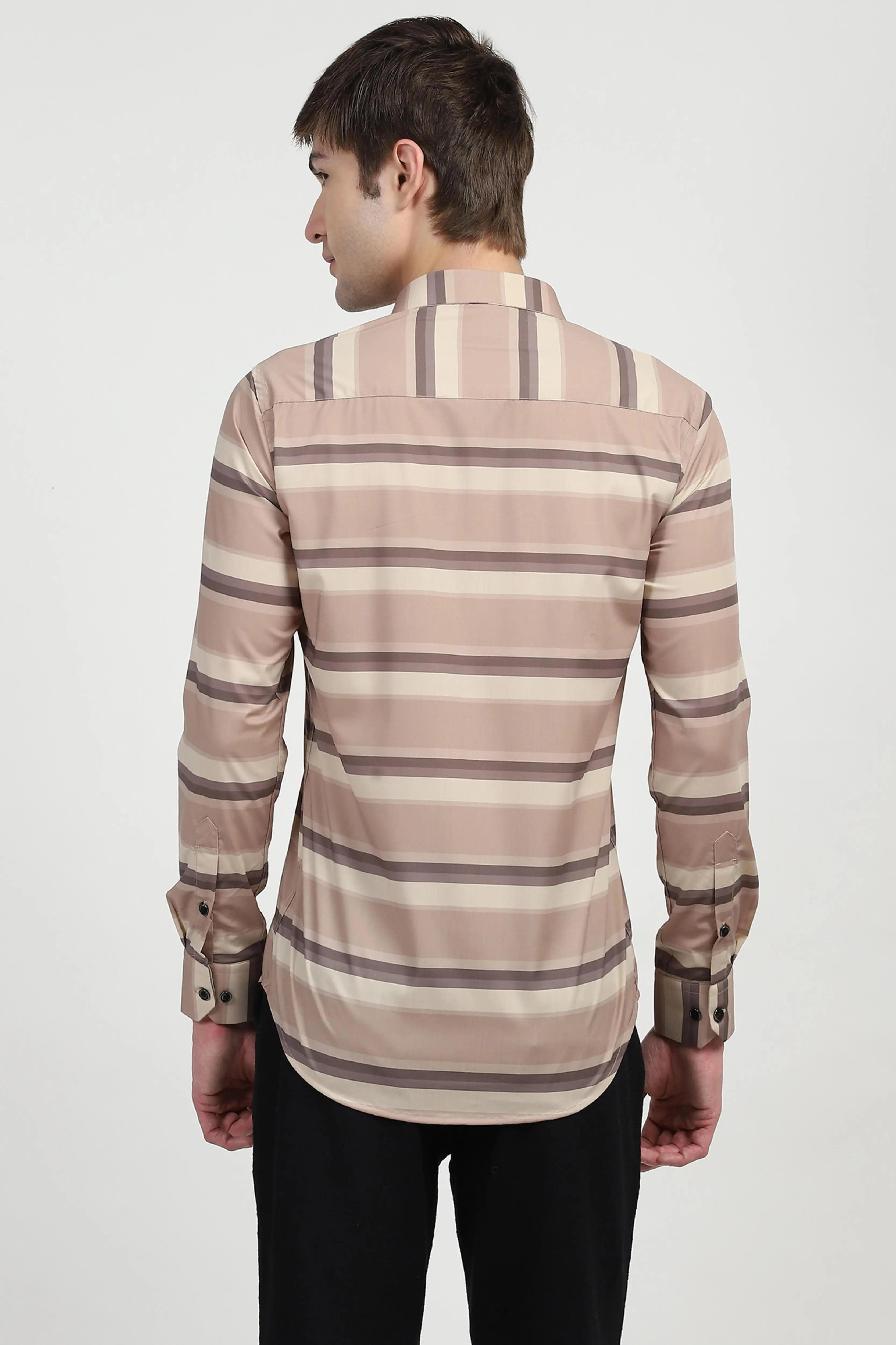 Brown Striped Nylon Blend Shirt - Global Republic