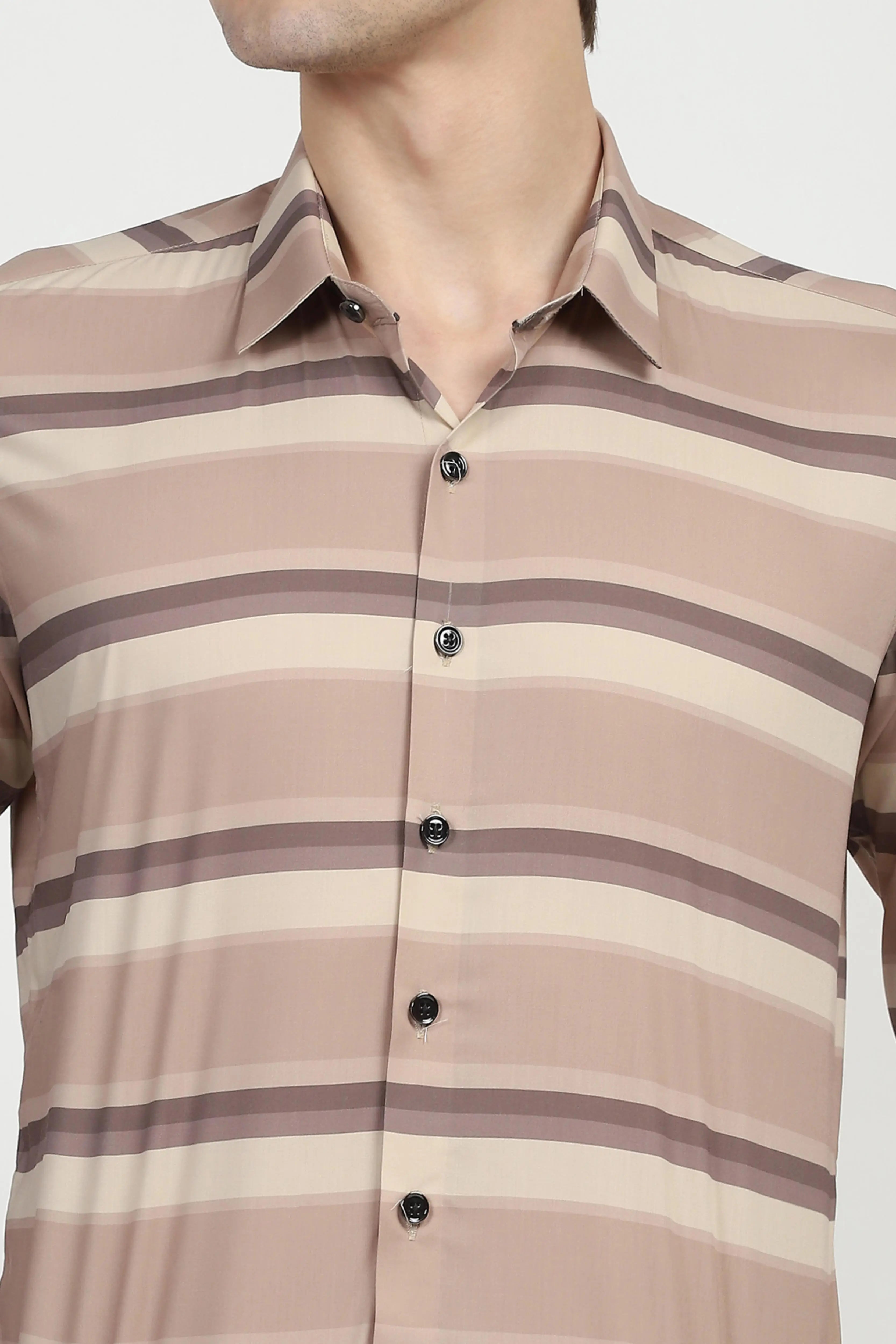 Brown Striped Nylon Blend Shirt - Global Republic
