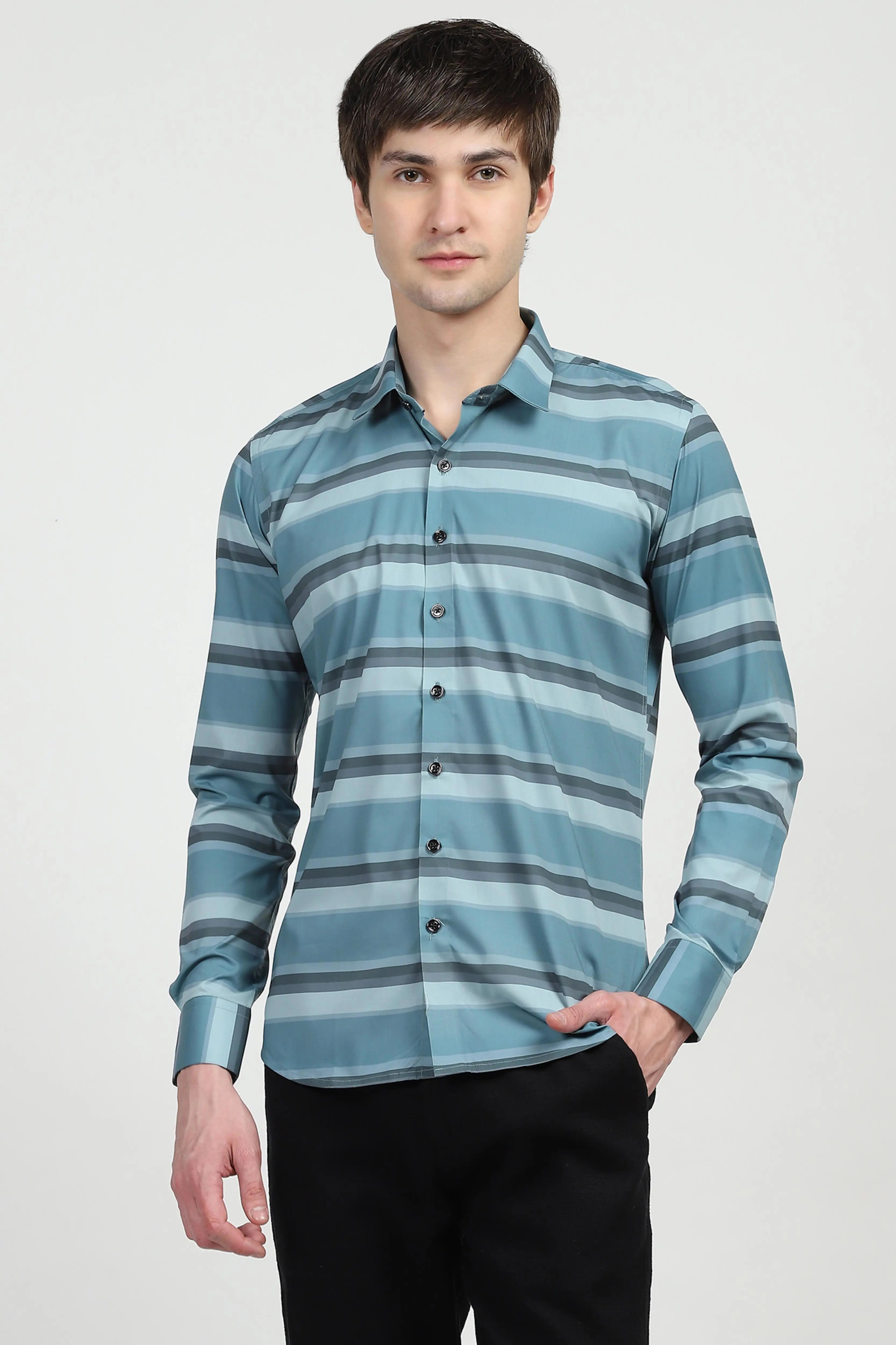 Blue Striped Nylon Blend Shirt - Global Republic