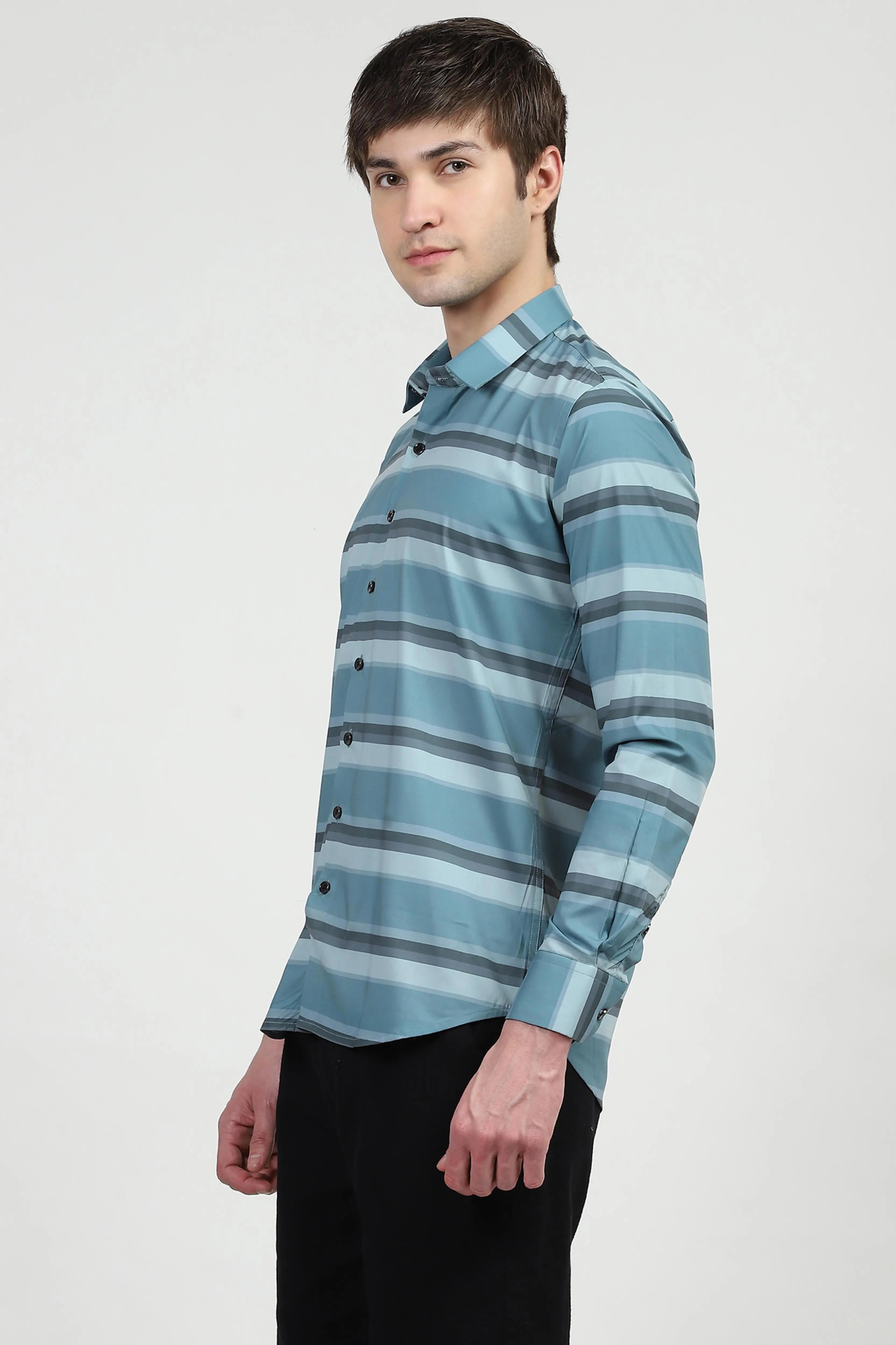 Blue Striped Nylon Blend Shirt - Global Republic