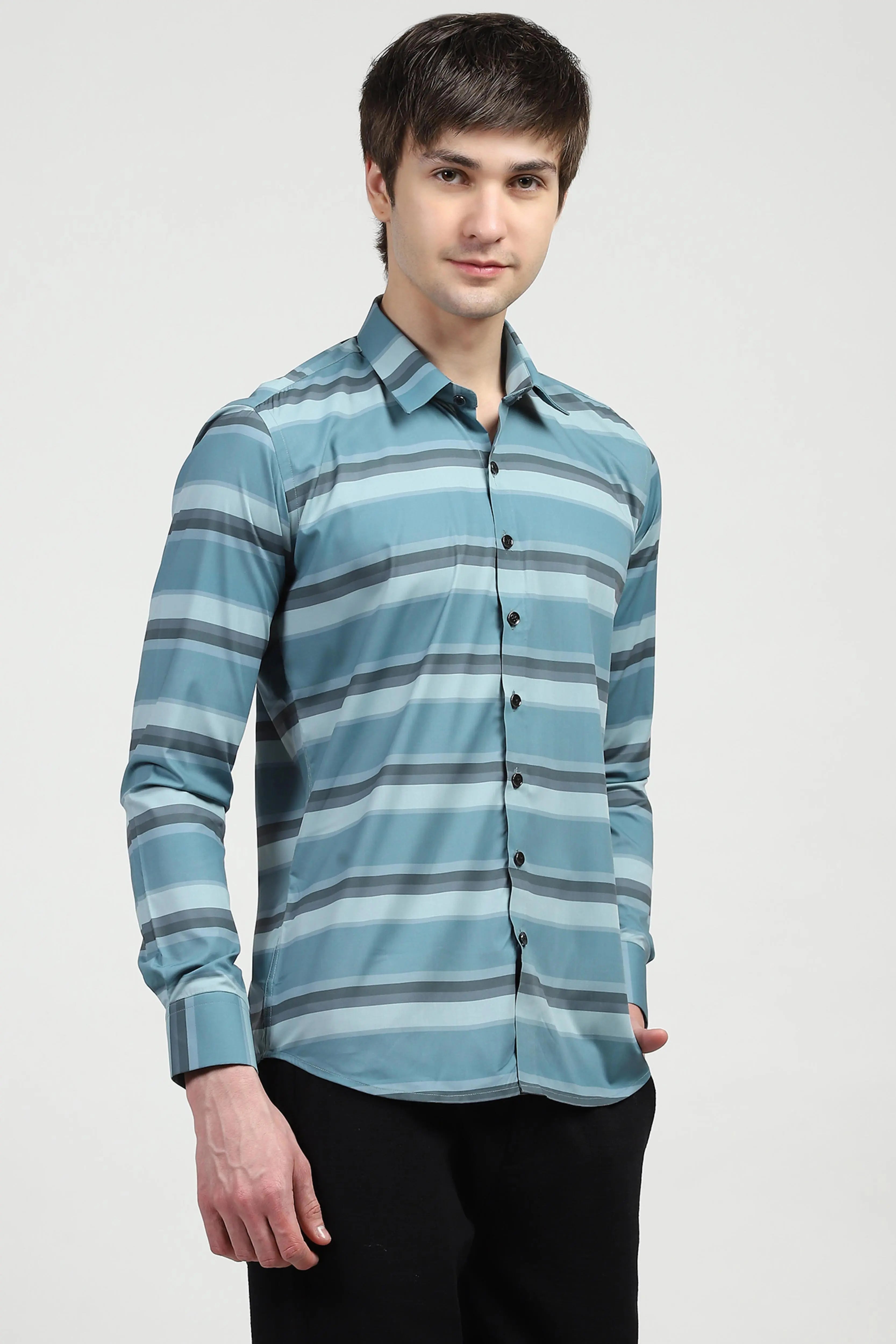Blue Striped Nylon Blend Shirt - Global Republic