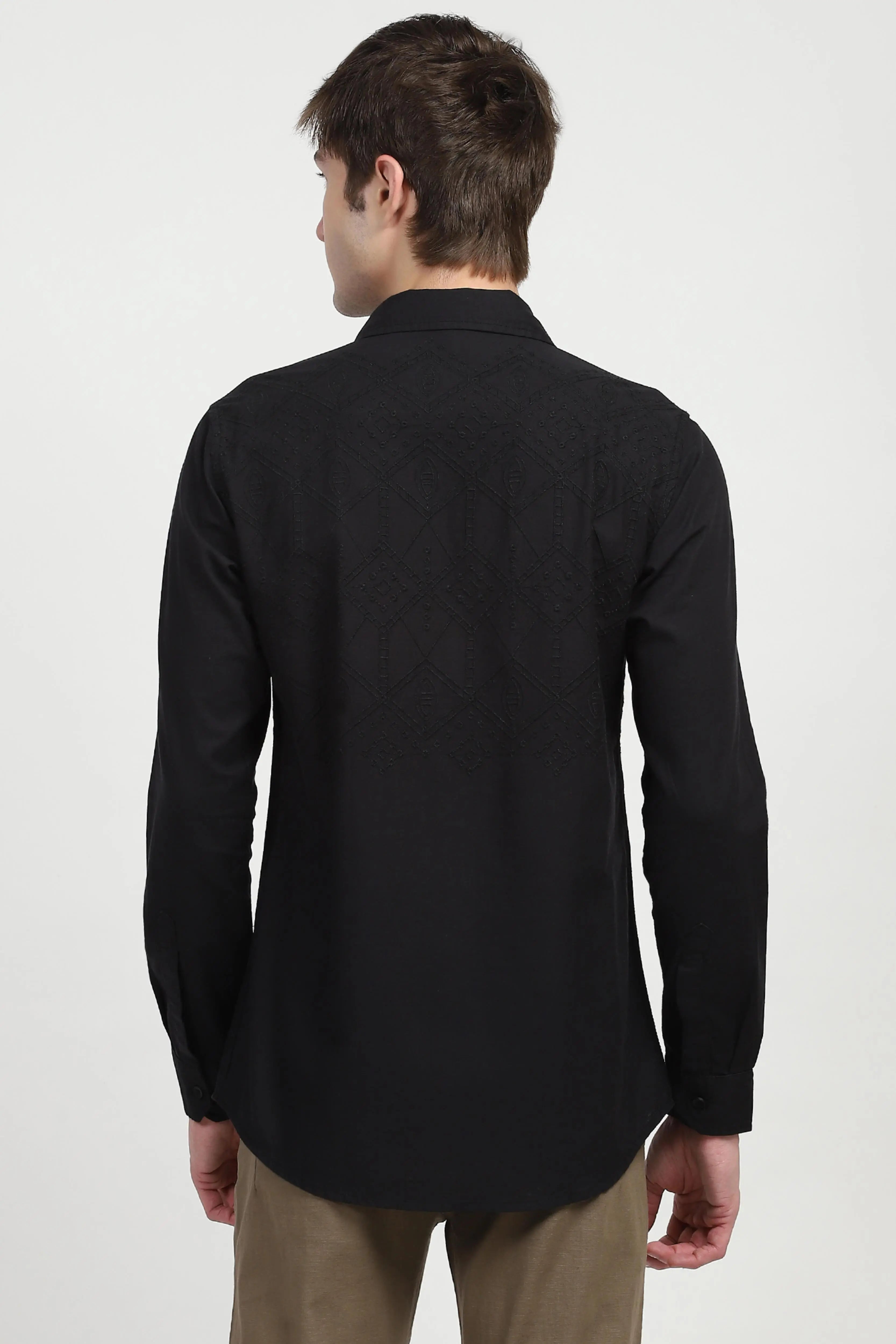 Black Embroidered Cotton Shirt - Global Republic