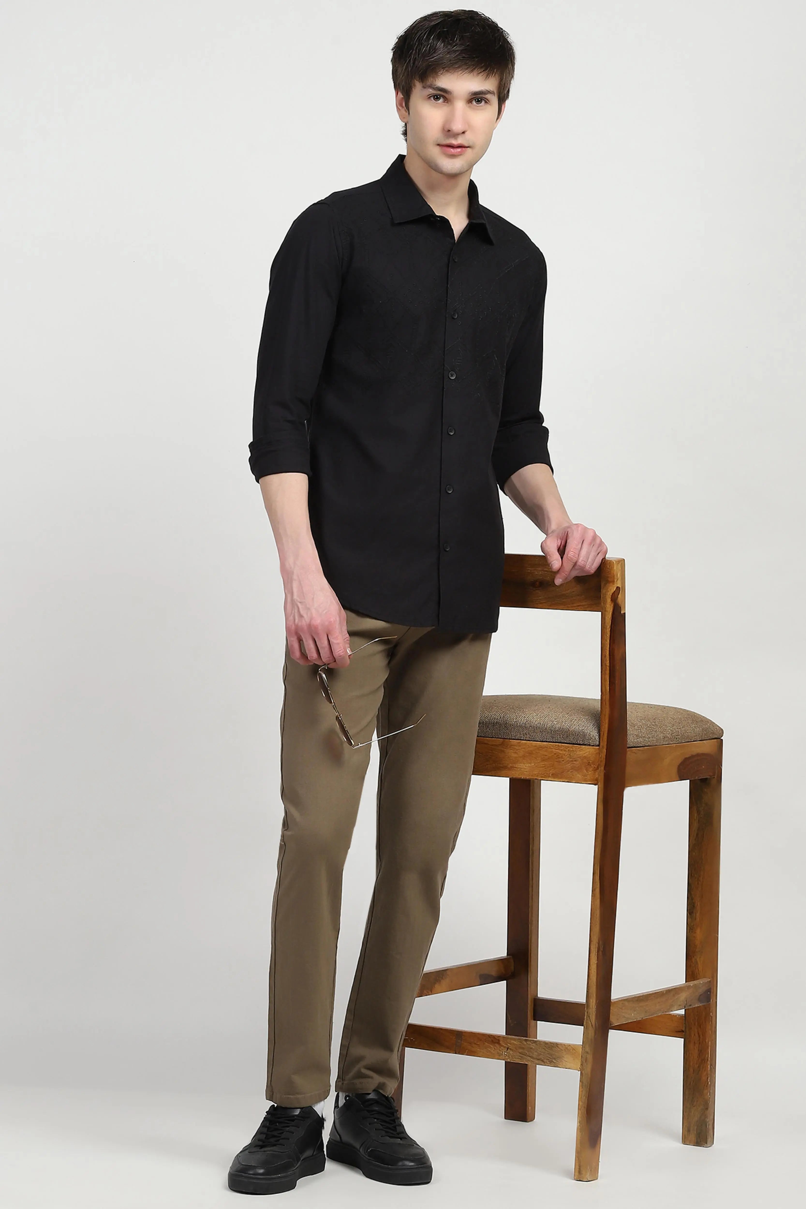 Black Embroidered Cotton Shirt - Global Republic
