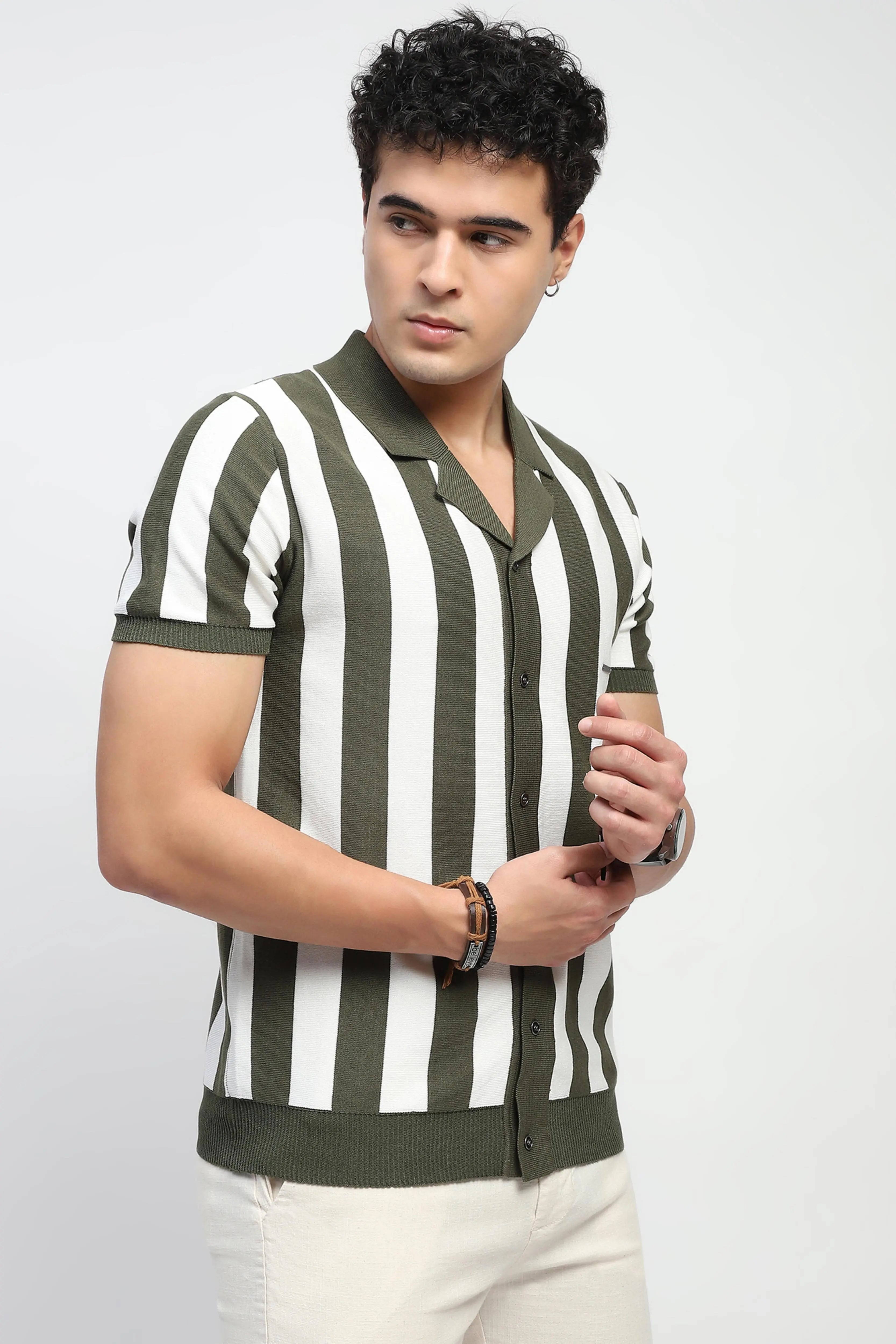 Striped Knitted Viscose Shirt - Global Republic