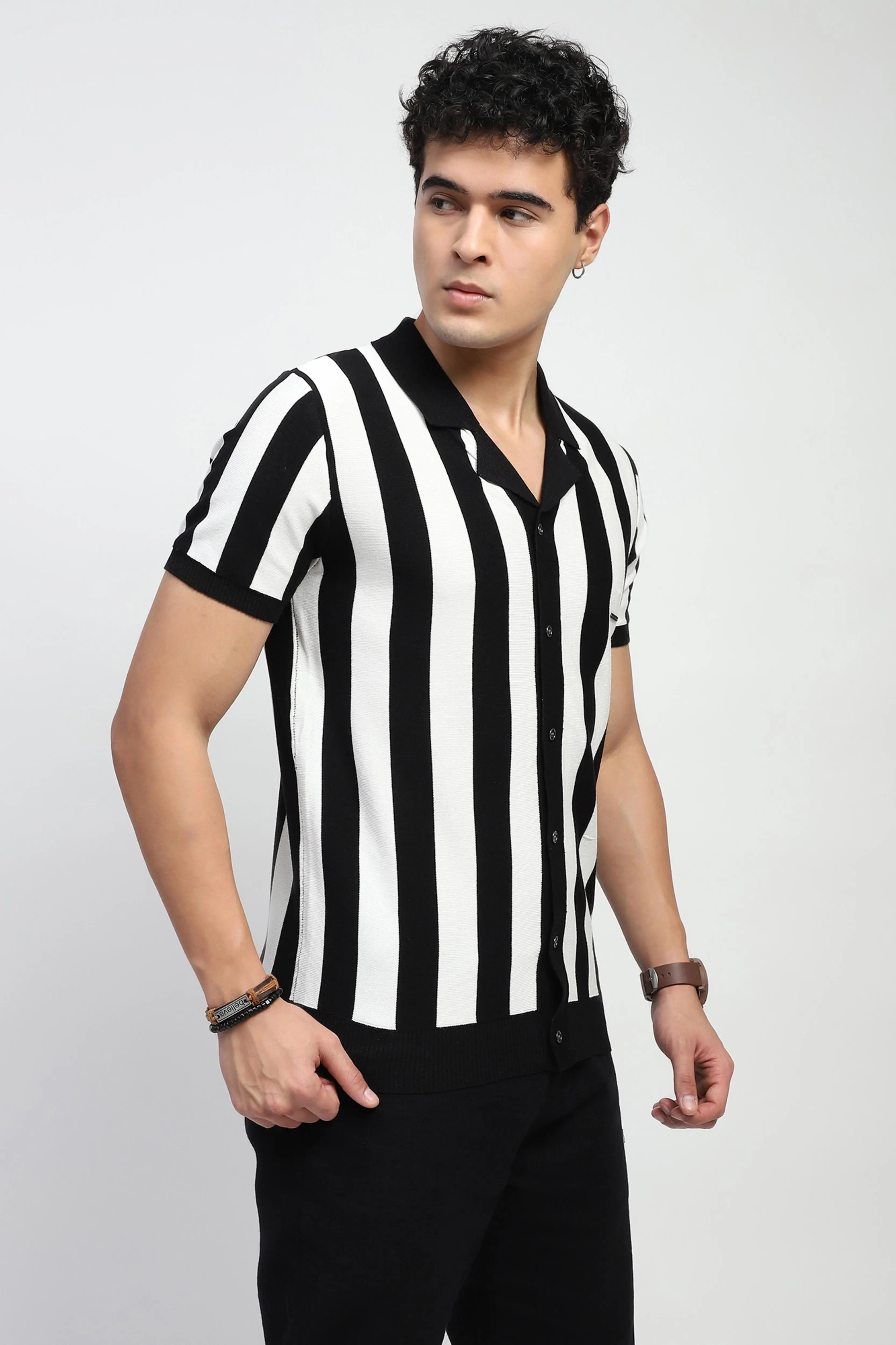 Monochrome Striped Viscose Shirt - Global Republic
