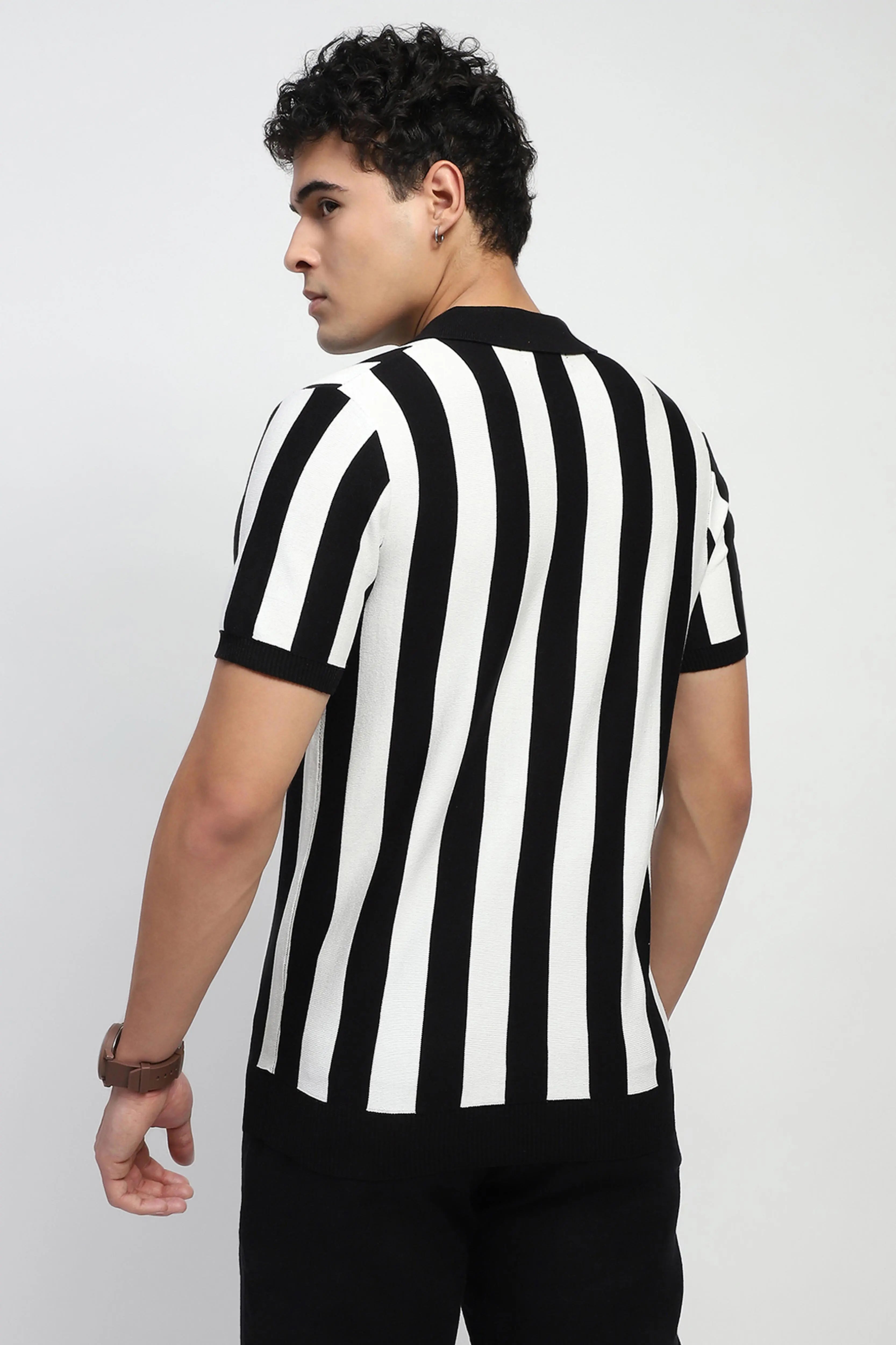 Monochrome Striped Viscose Shirt - Global Republic