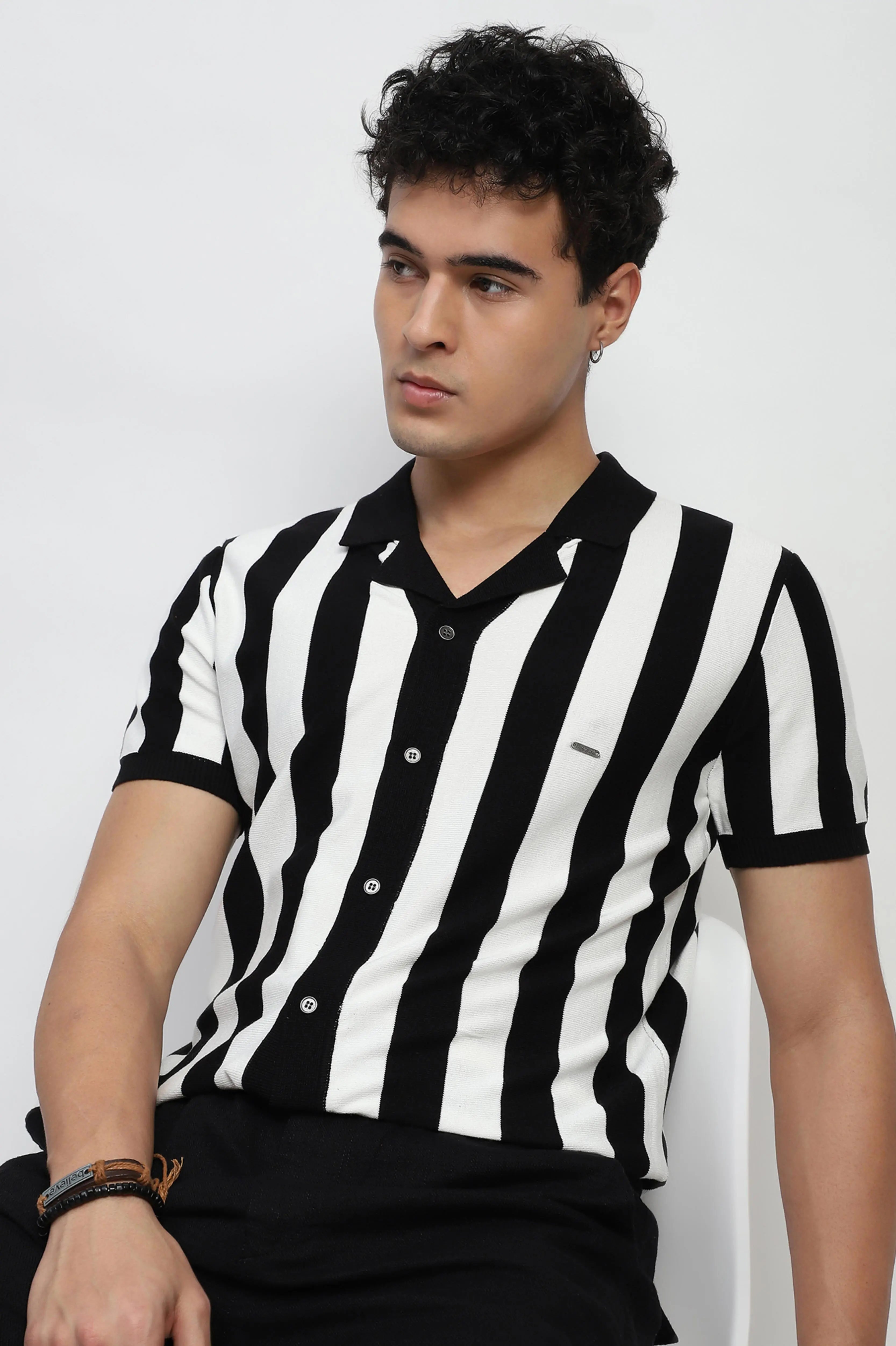 Monochrome Striped Viscose Shirt - Global Republic