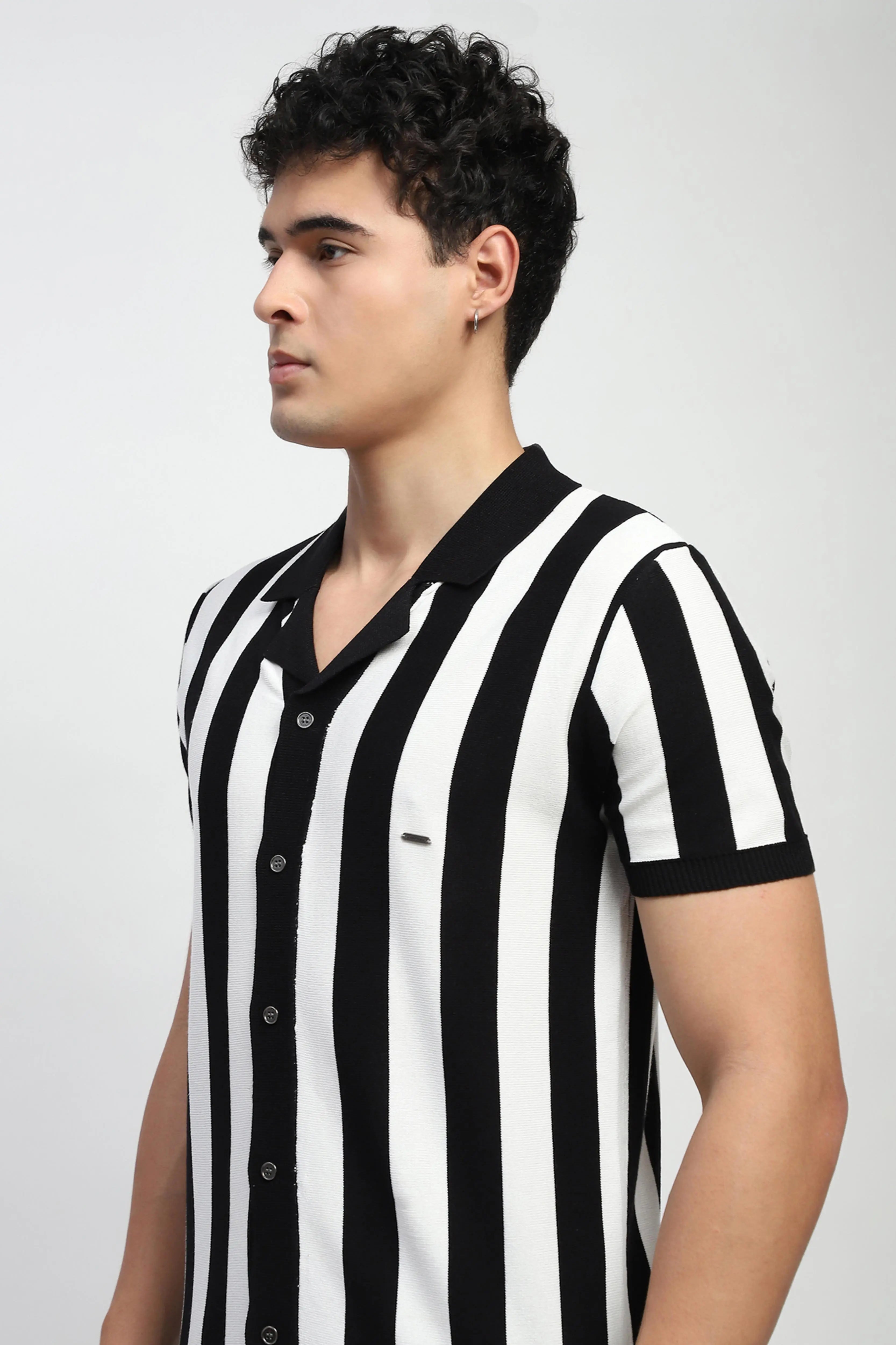 Monochrome Striped Viscose Shirt - Global Republic