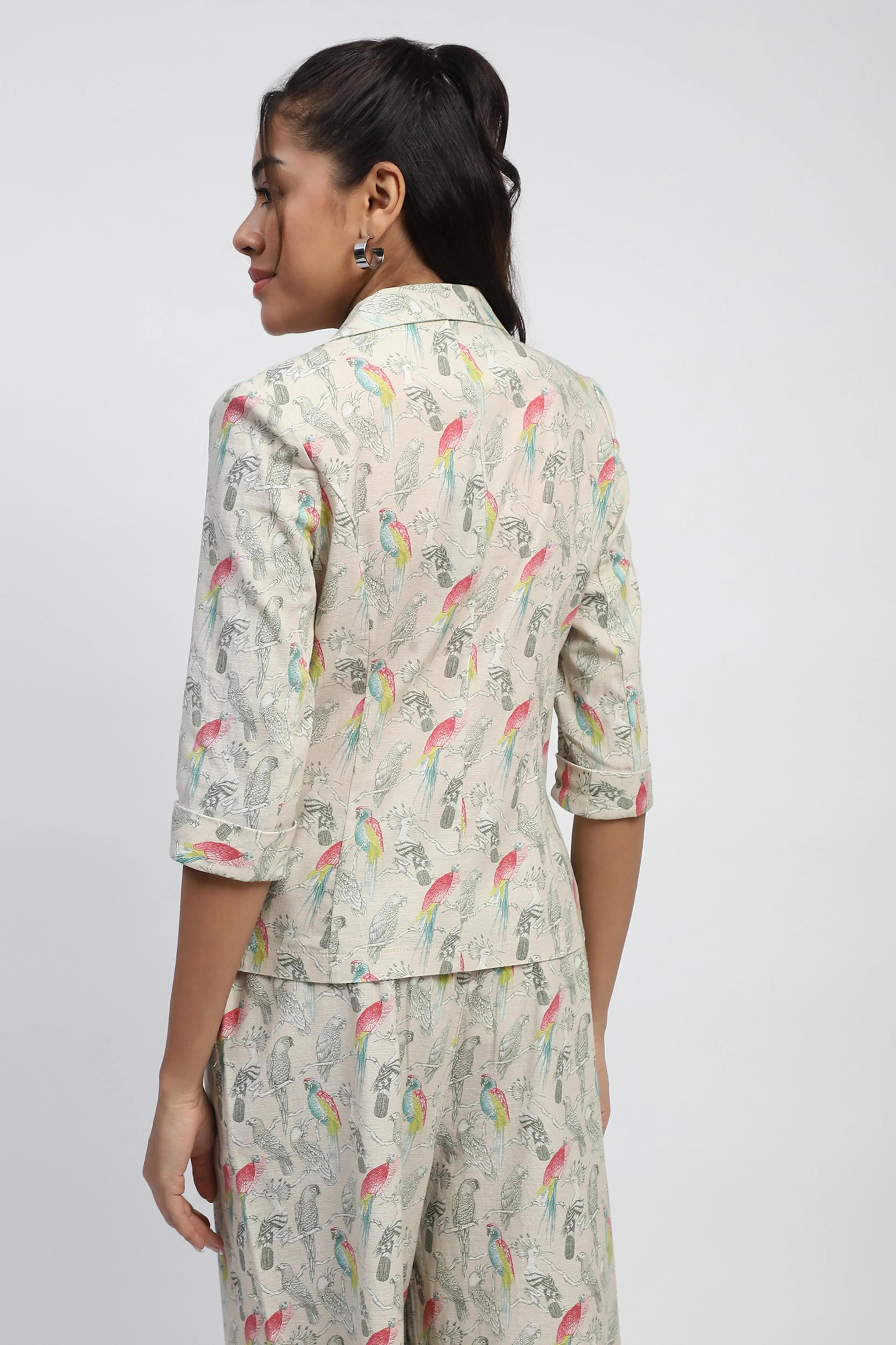 Beige Quirky Print Cotton Coat - Global Republic