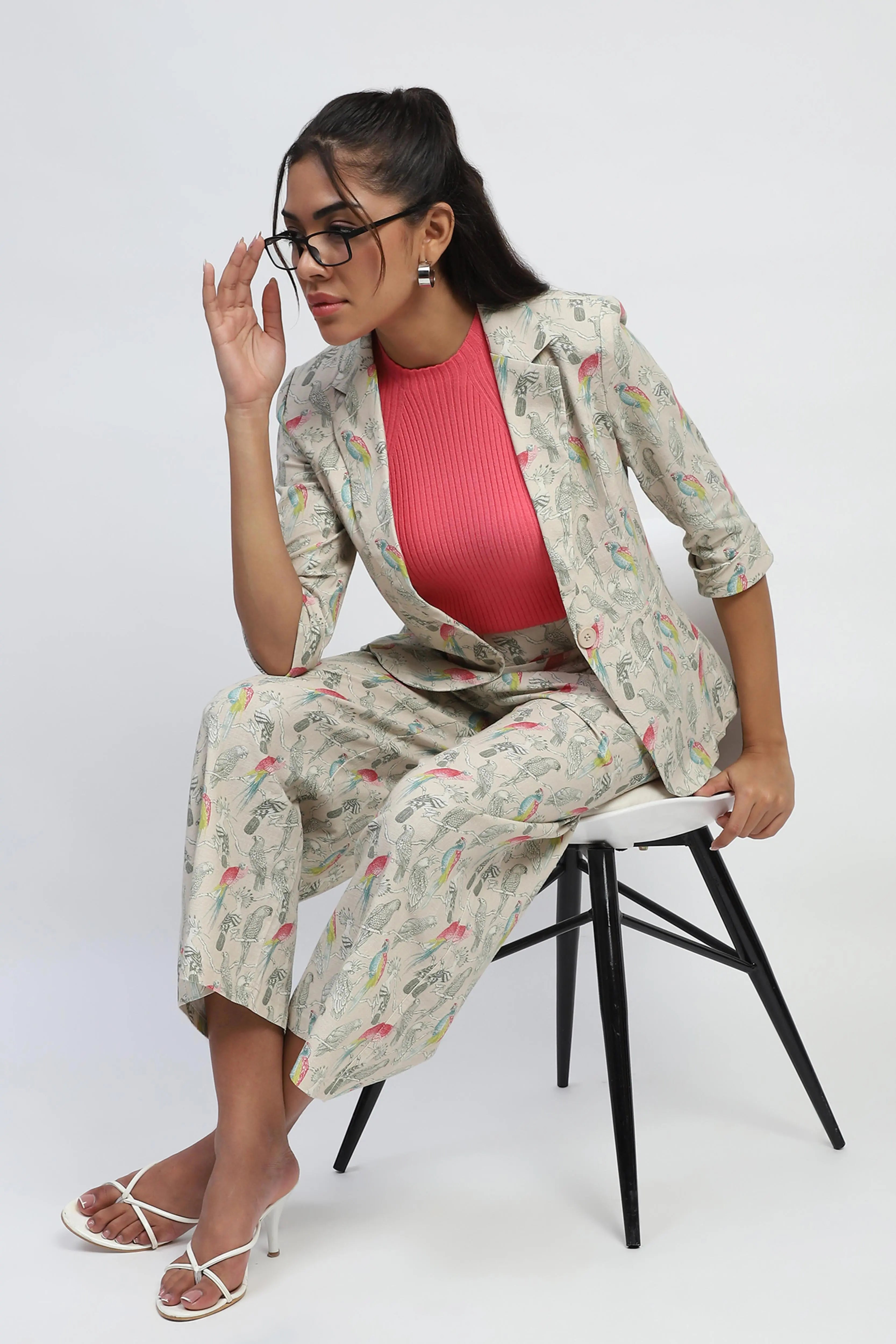 Beige Quirky Print Cotton Coat - Global Republic