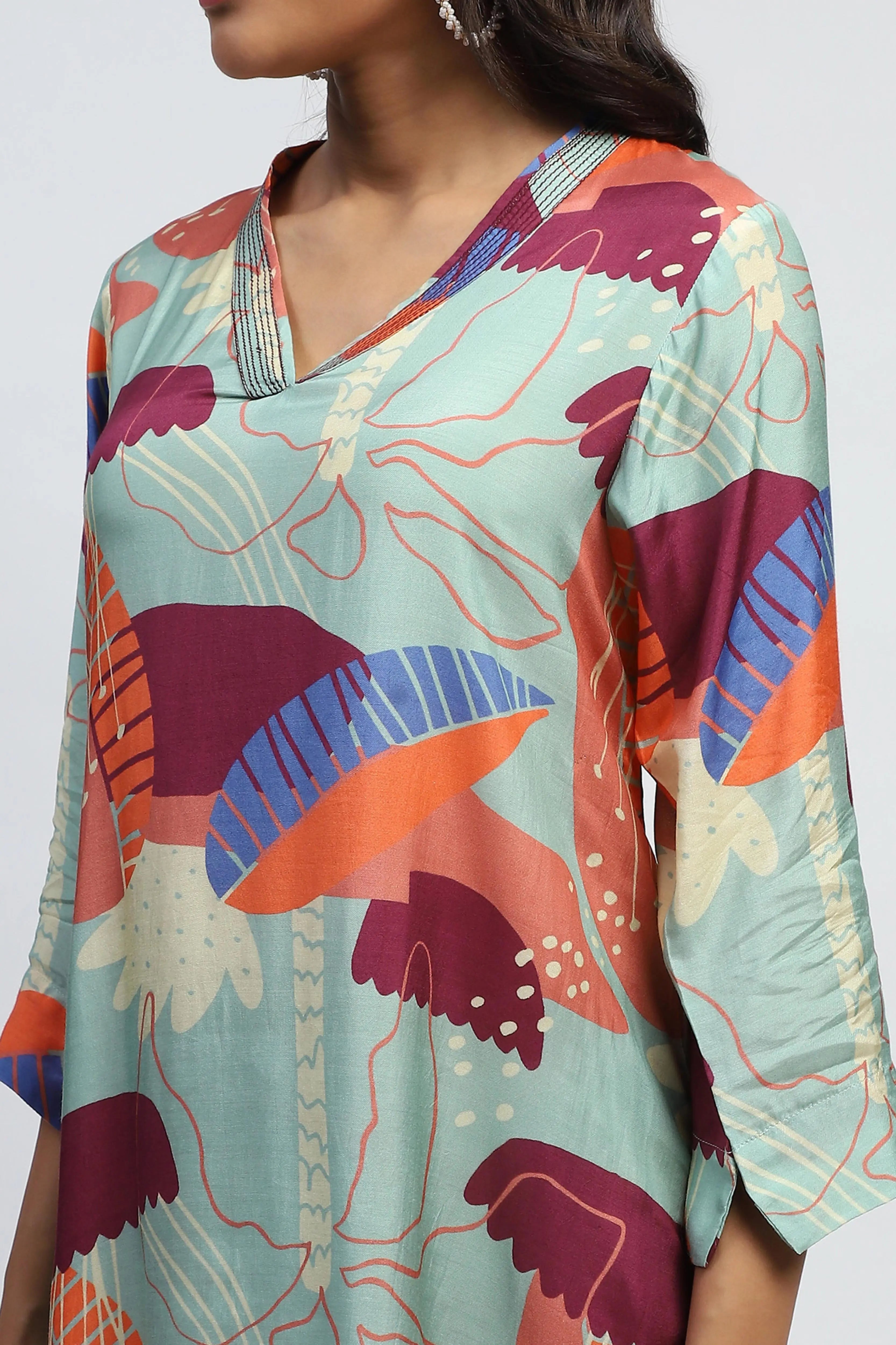 Multi  Abstract Print Rayon Kurta Set - Global Republic