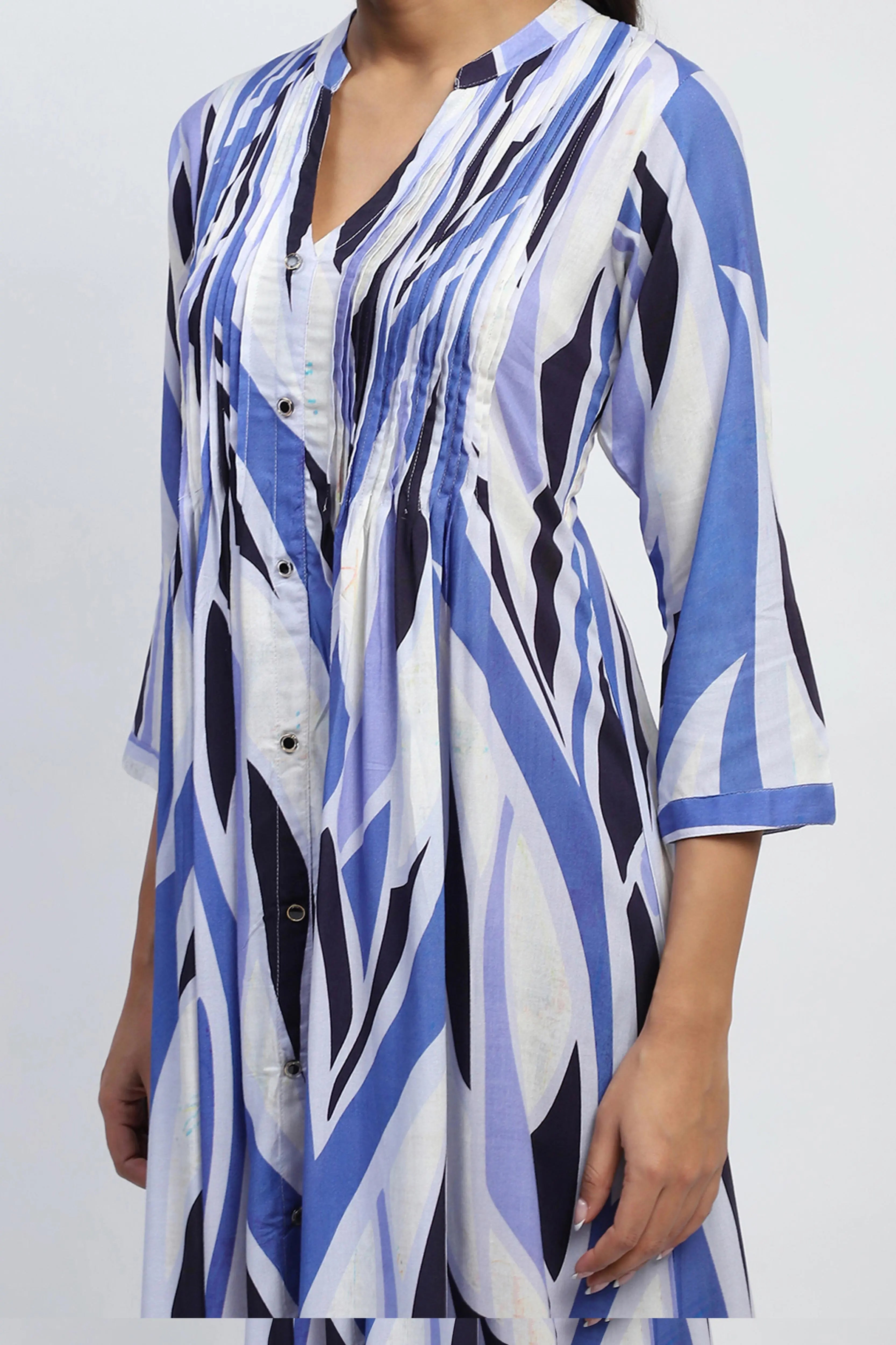 Blue Abstract Cotton Long Kurta/Dress - Global Republic