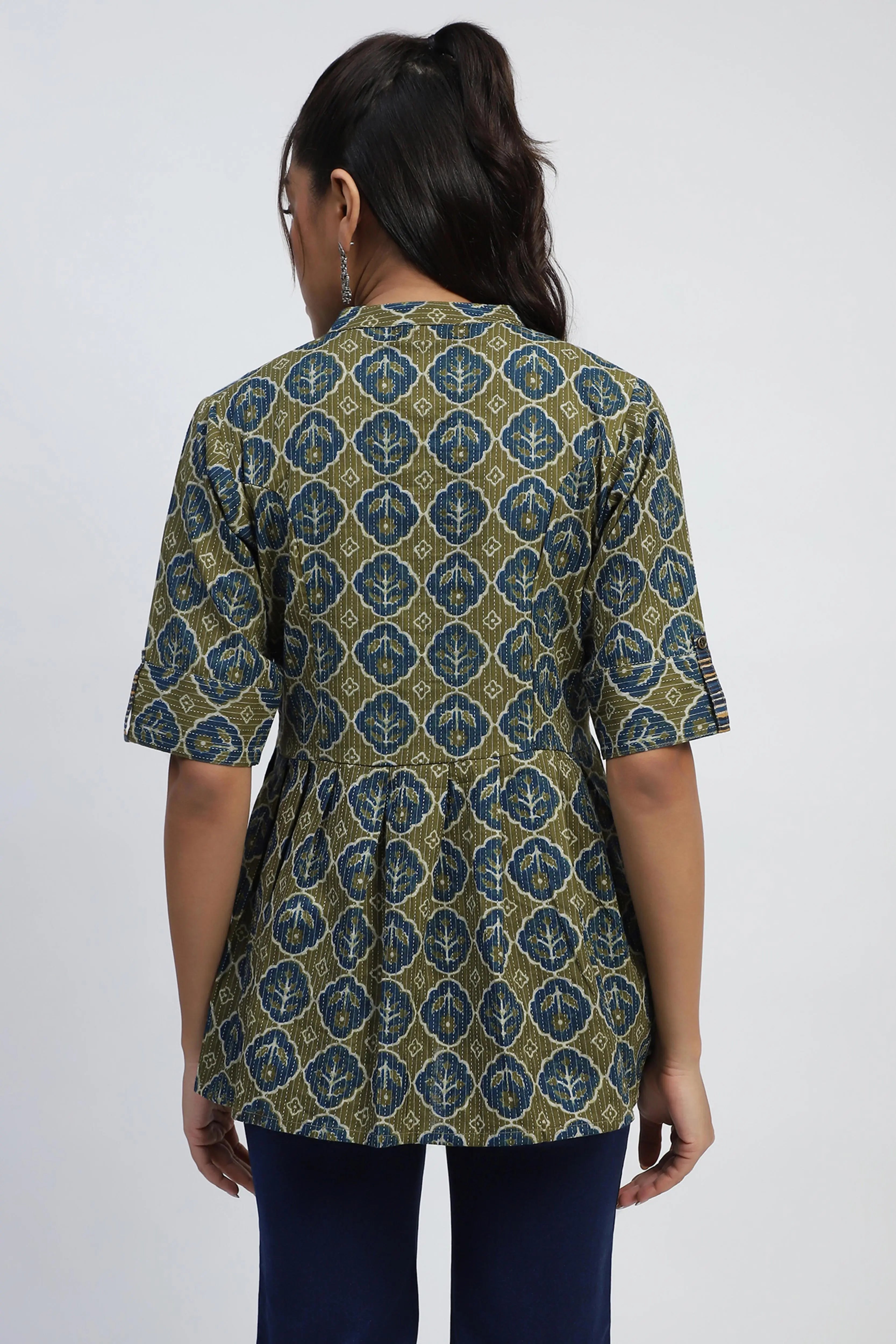 Green Ajrakh Cotton Regular Fit Tunic - Global Republic