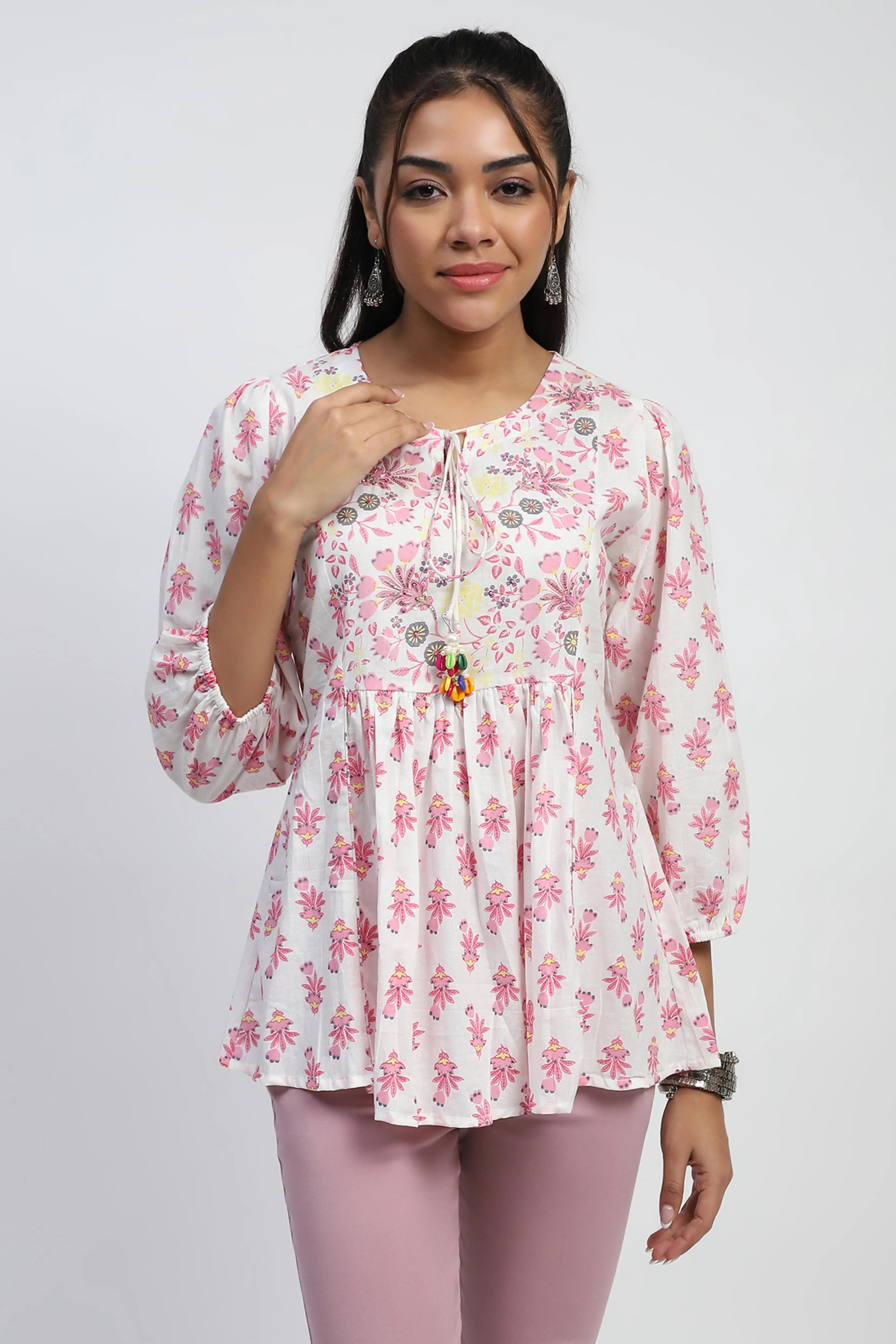 White Floral Embroidered Cotton Tunic - Global Republic