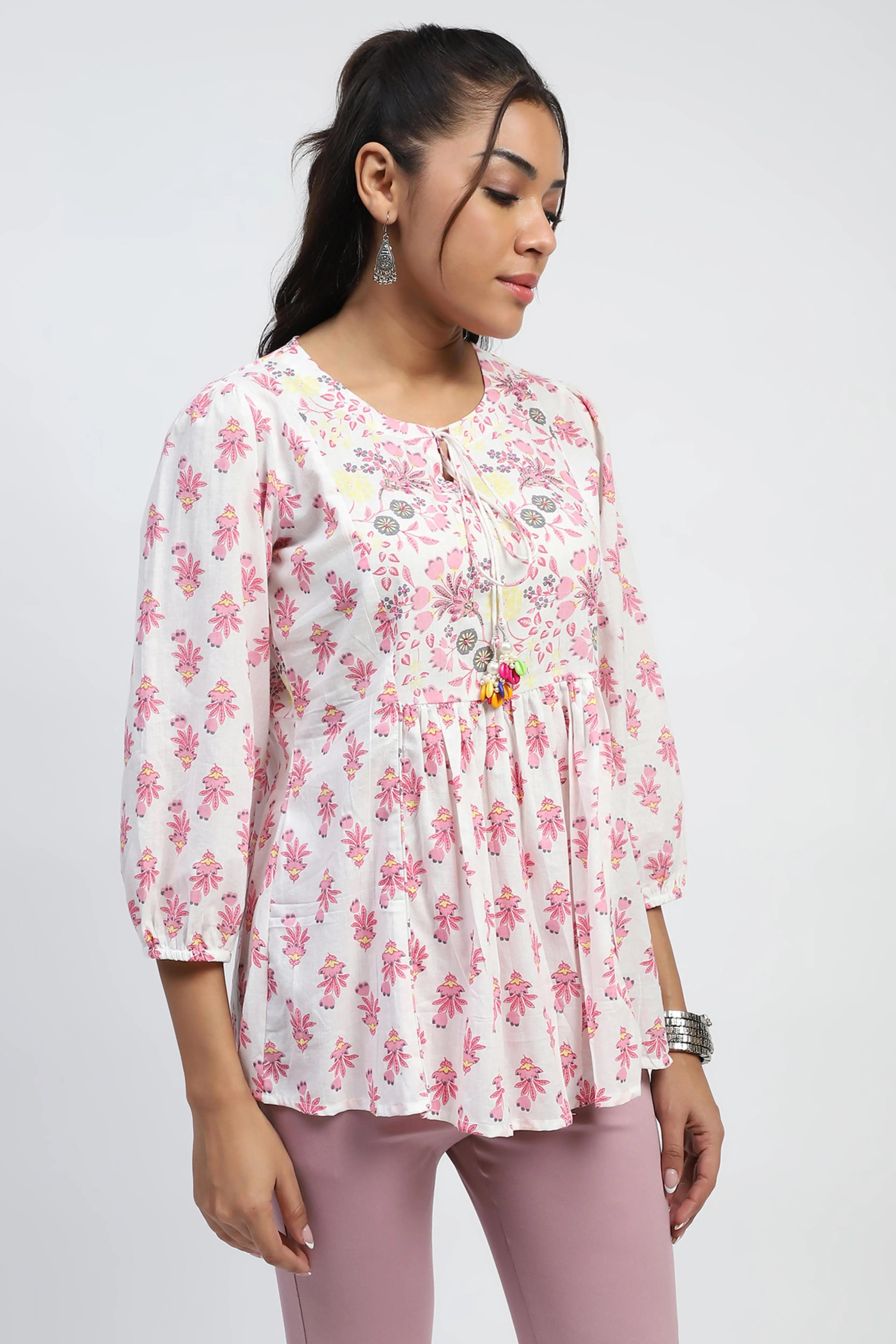 White Floral Embroidered Cotton Tunic - Global Republic