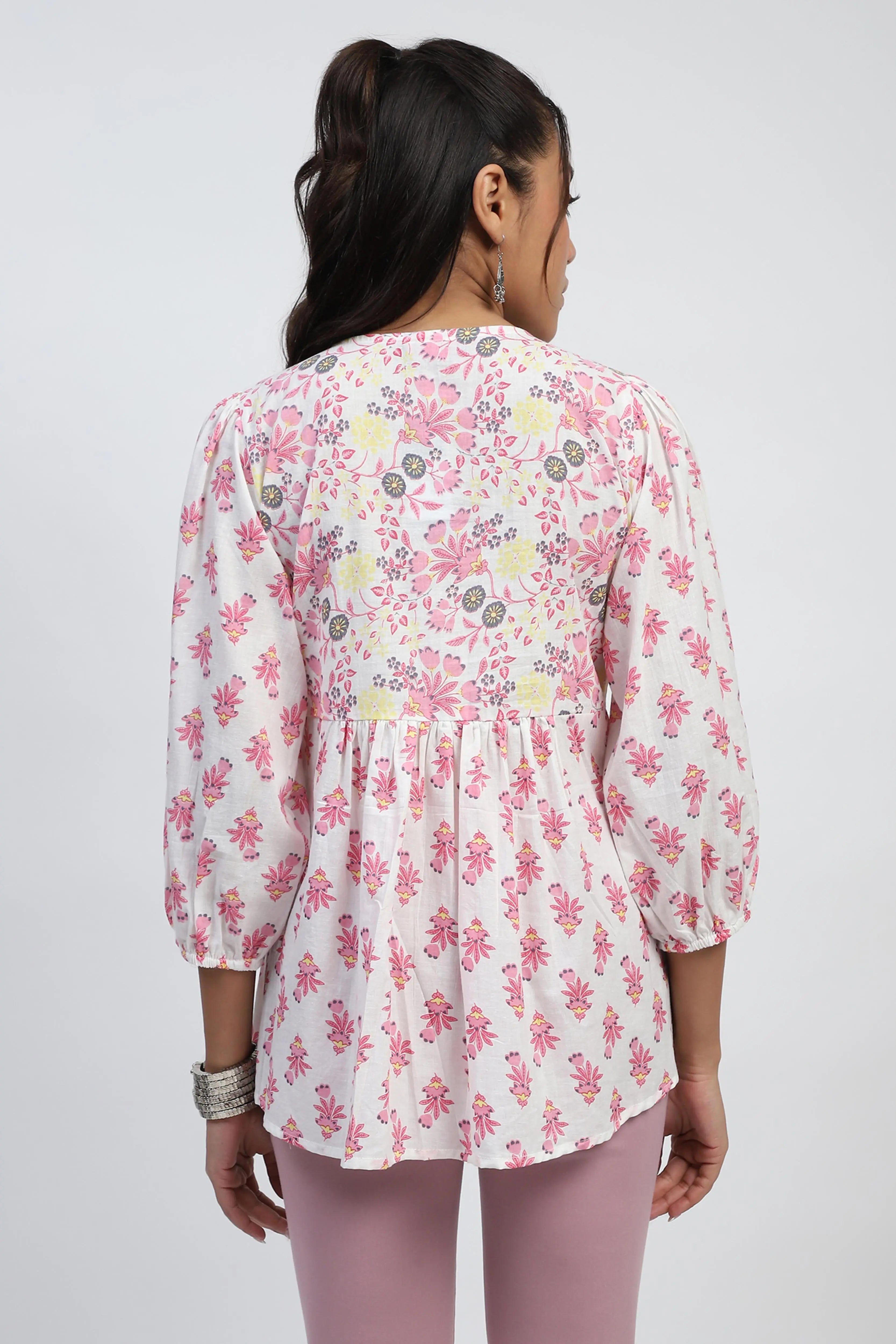 White Floral Embroidered Cotton Tunic - Global Republic