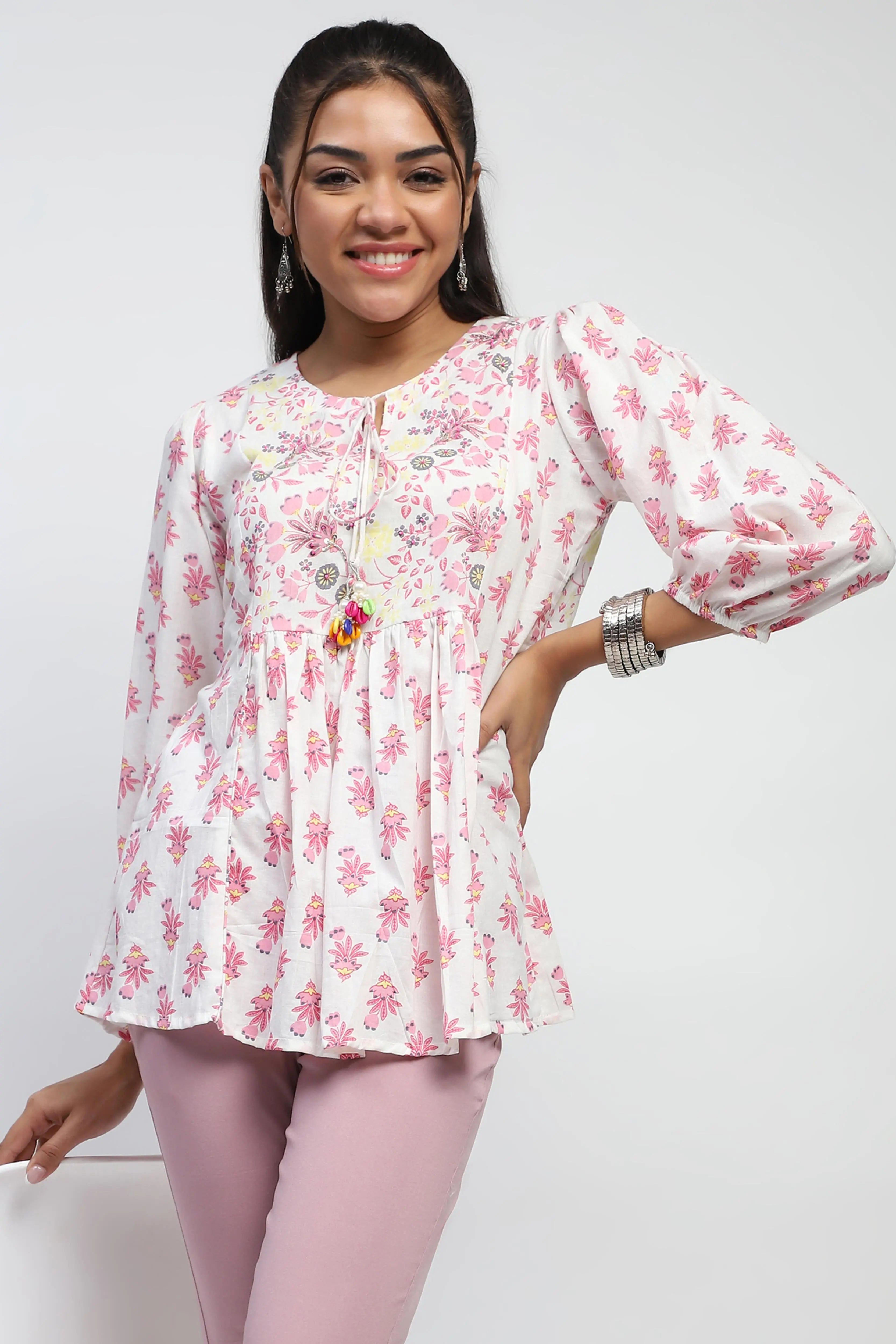 White Floral Embroidered Cotton Tunic - Global Republic