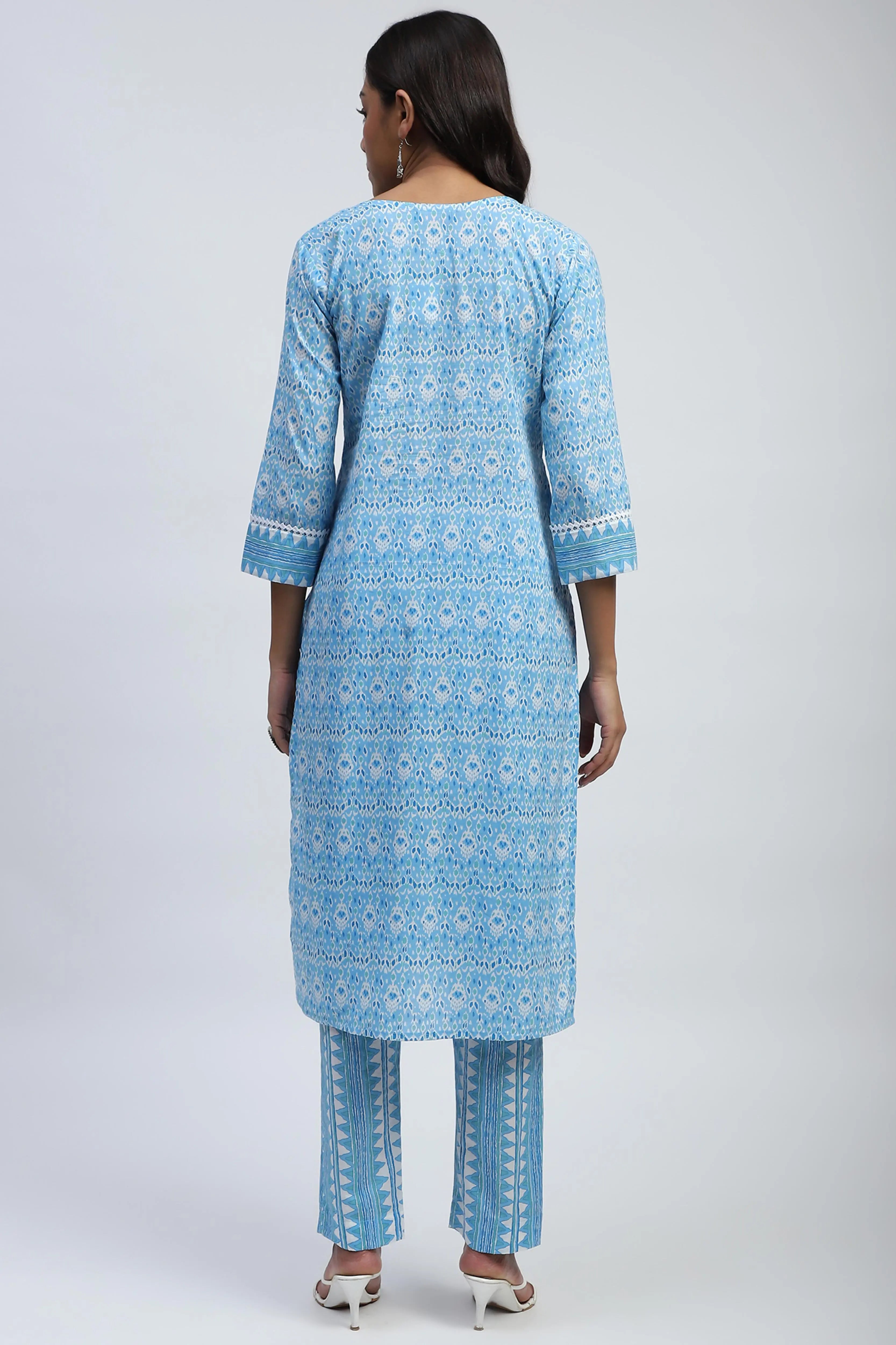 Blue Printed Cotton Suit Set - Global Republic