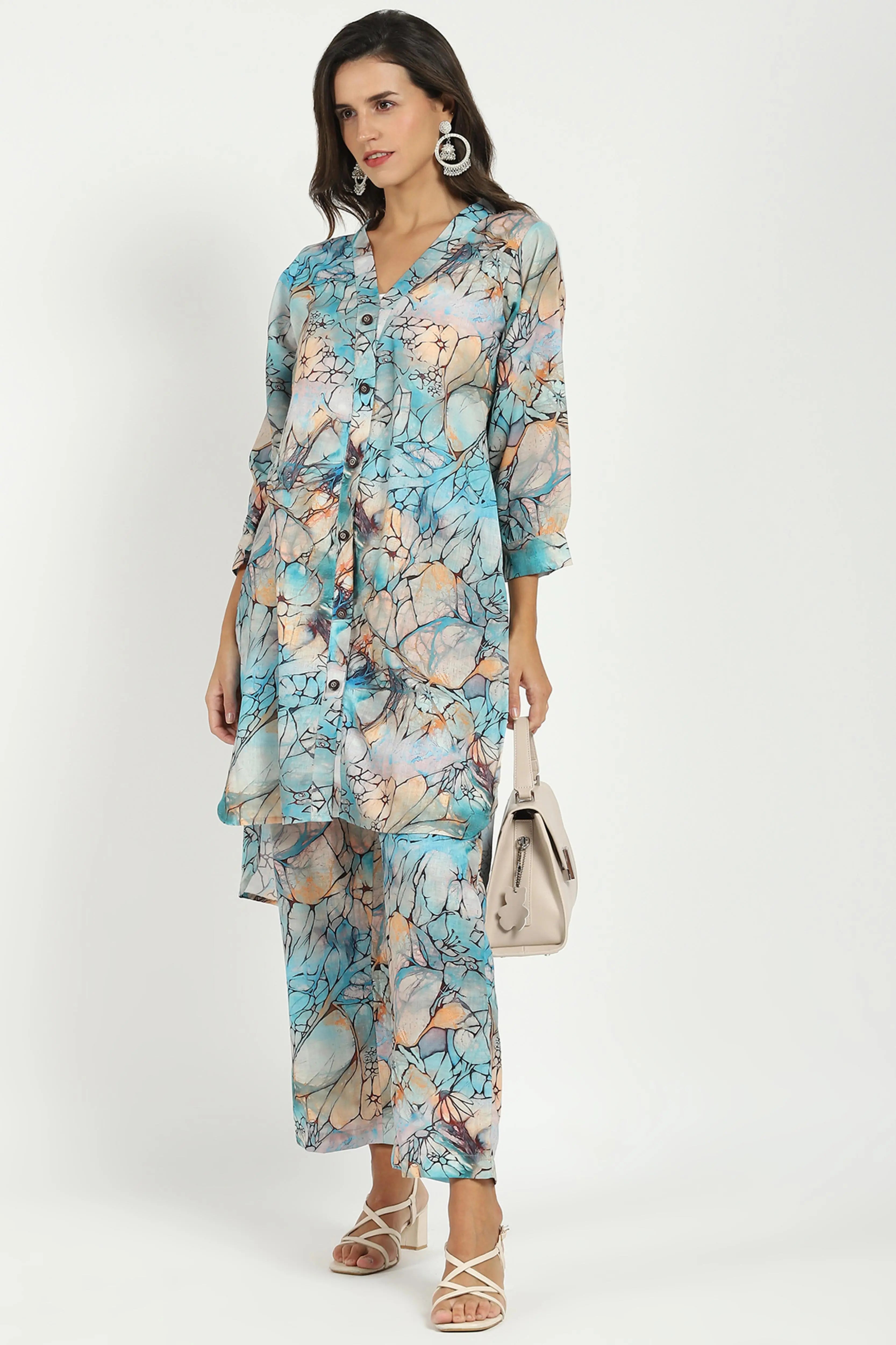 Multicolored Abstract Rayon Kurta Set - Global Republic