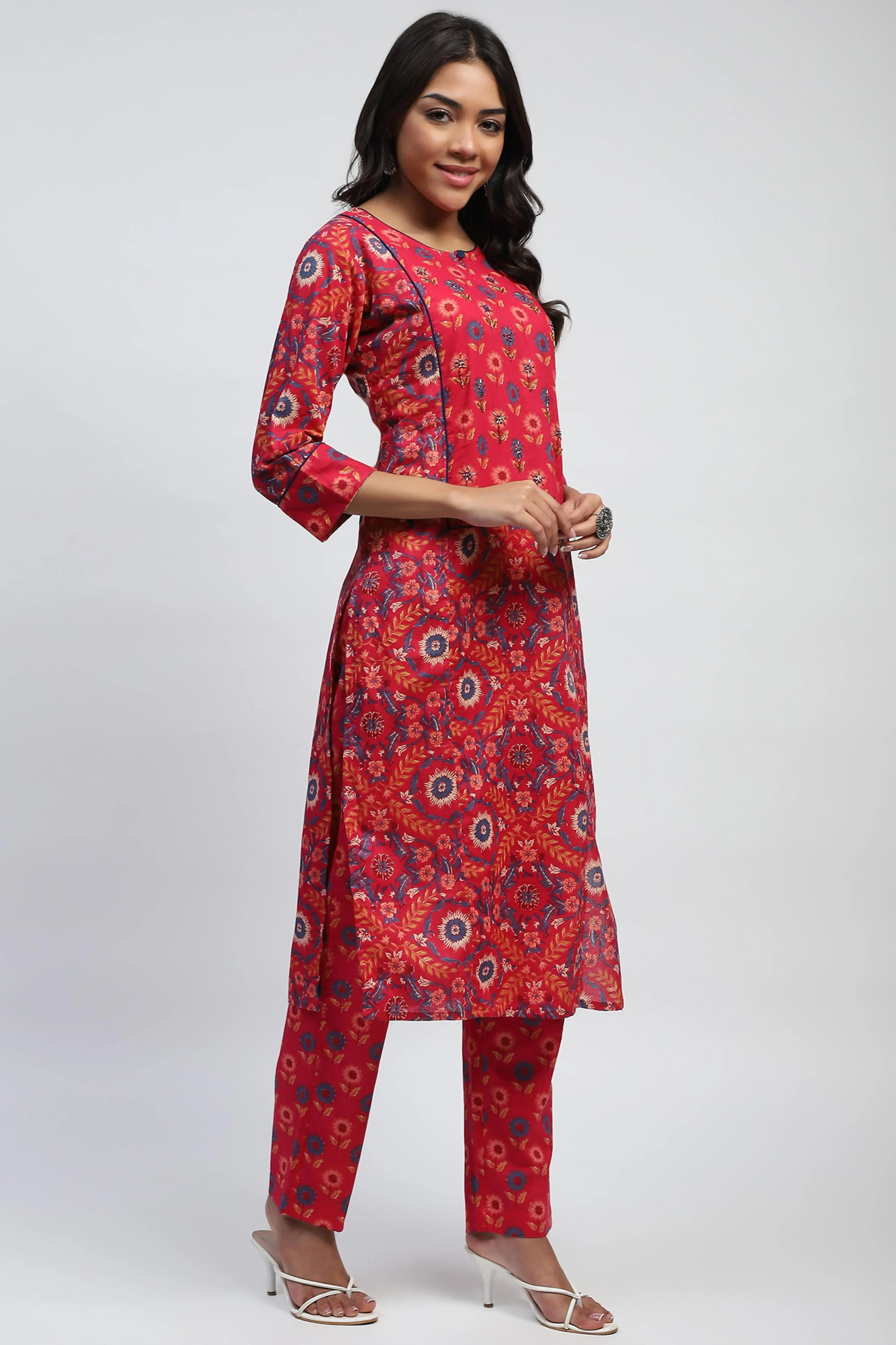 Magenta Floral Embroidered Suit Set - Global Republic