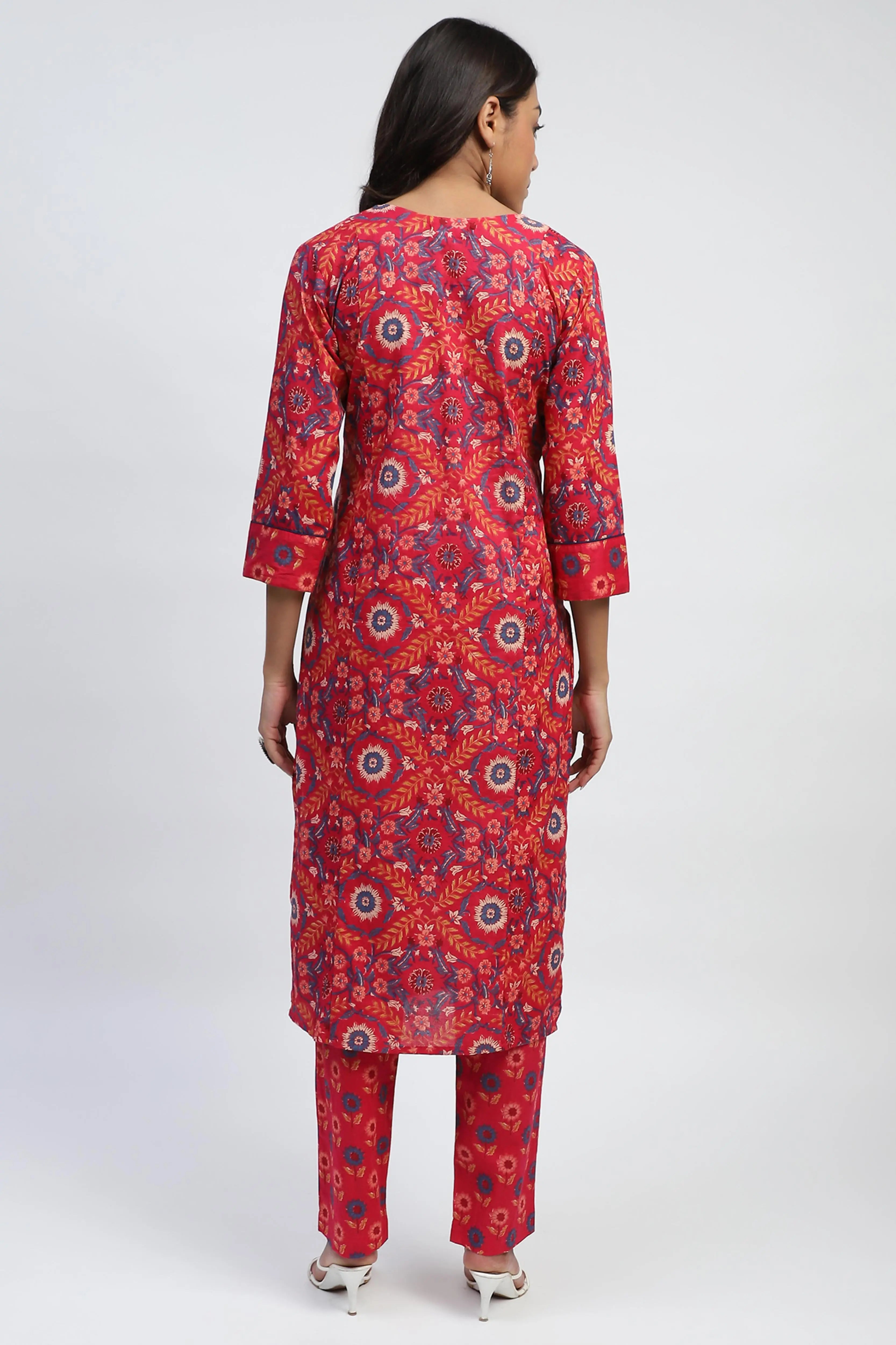 Magenta Floral Embroidered Suit Set - Global Republic