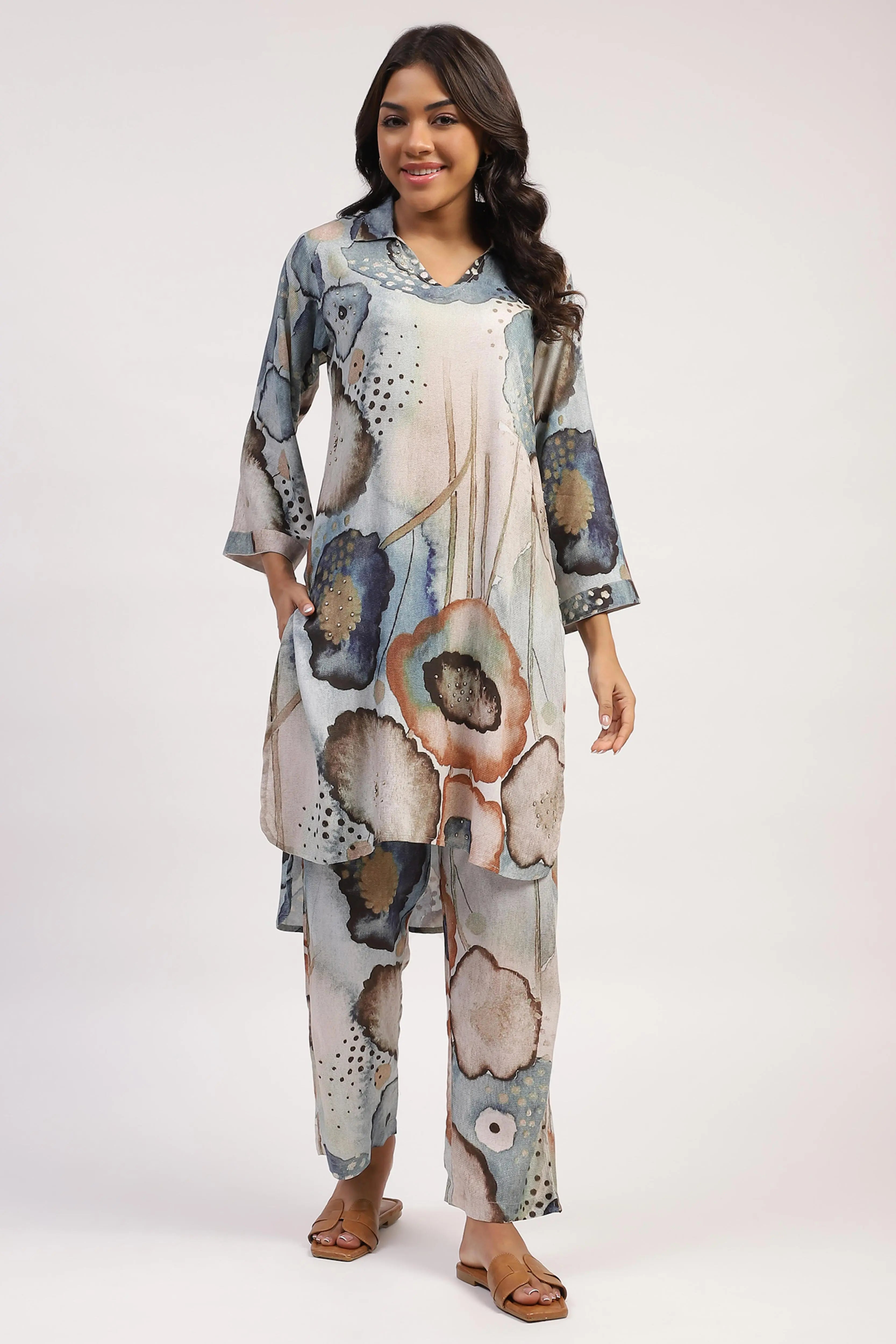 Marble  Abstract Print Rayon Kurta Set - Global Republic